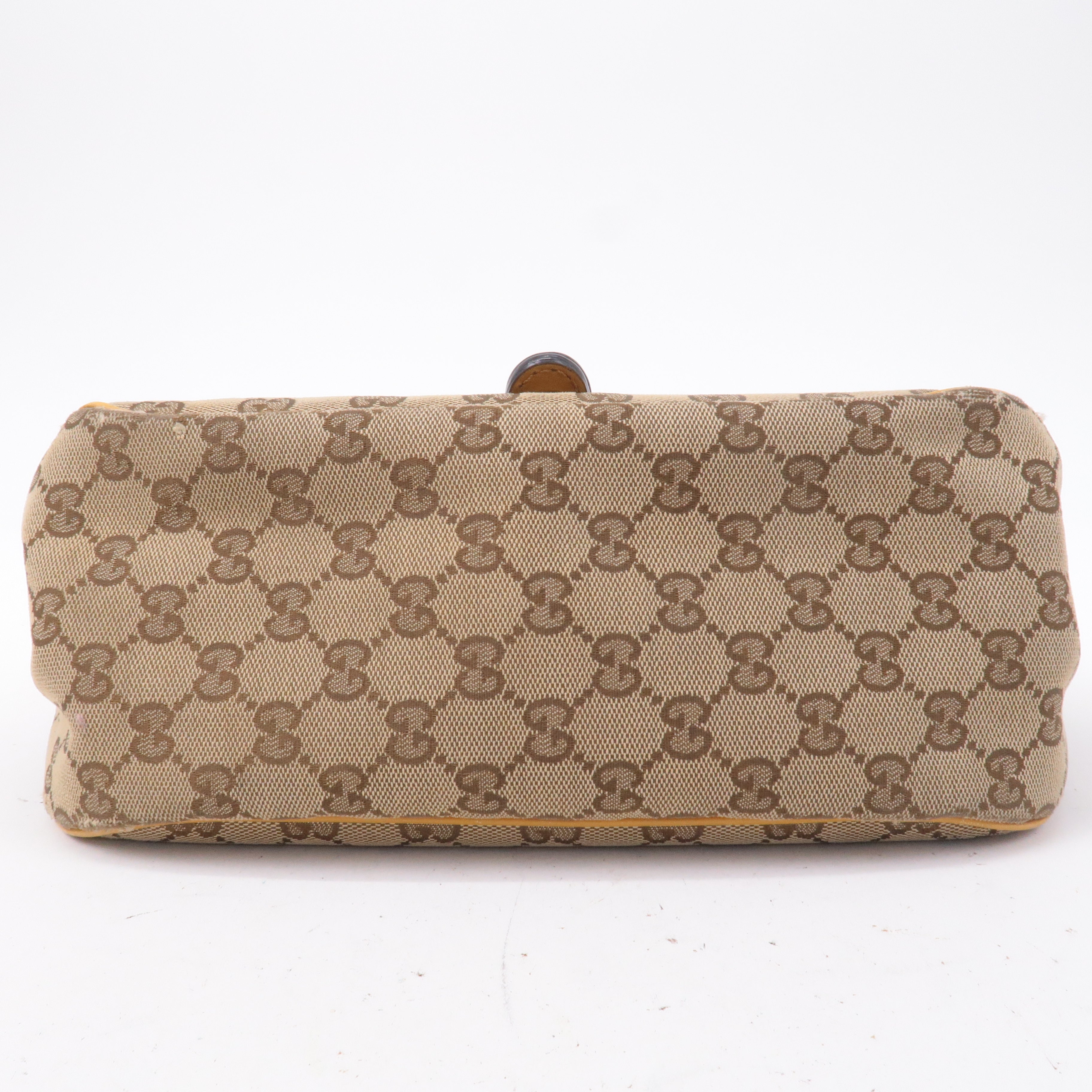 GUCCI GG Canvas Leather Shoulder Bag Beige Brown Yellow 308452