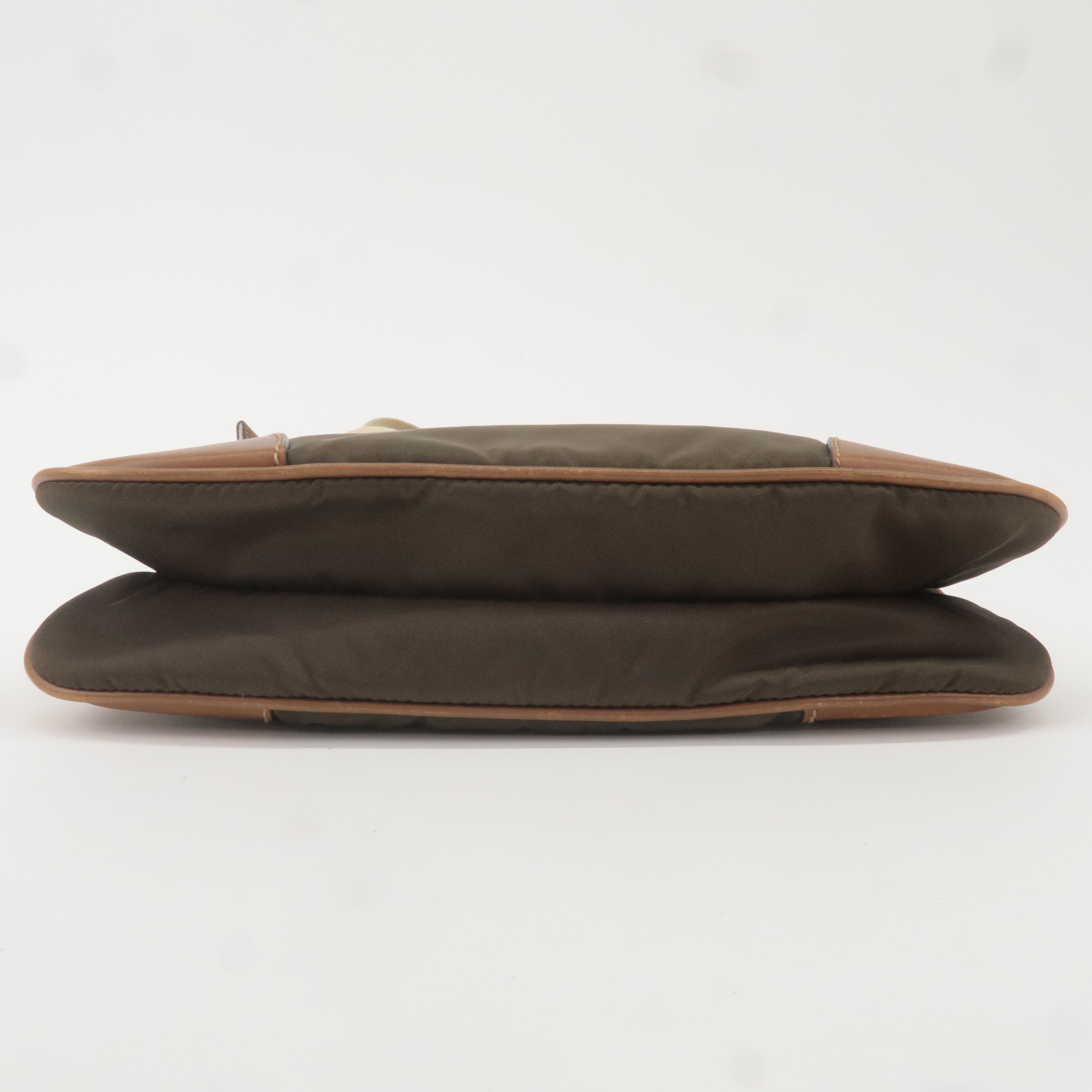 Prada Logo Nylon Leather Shoulder Bag Brown Khaki BT0505