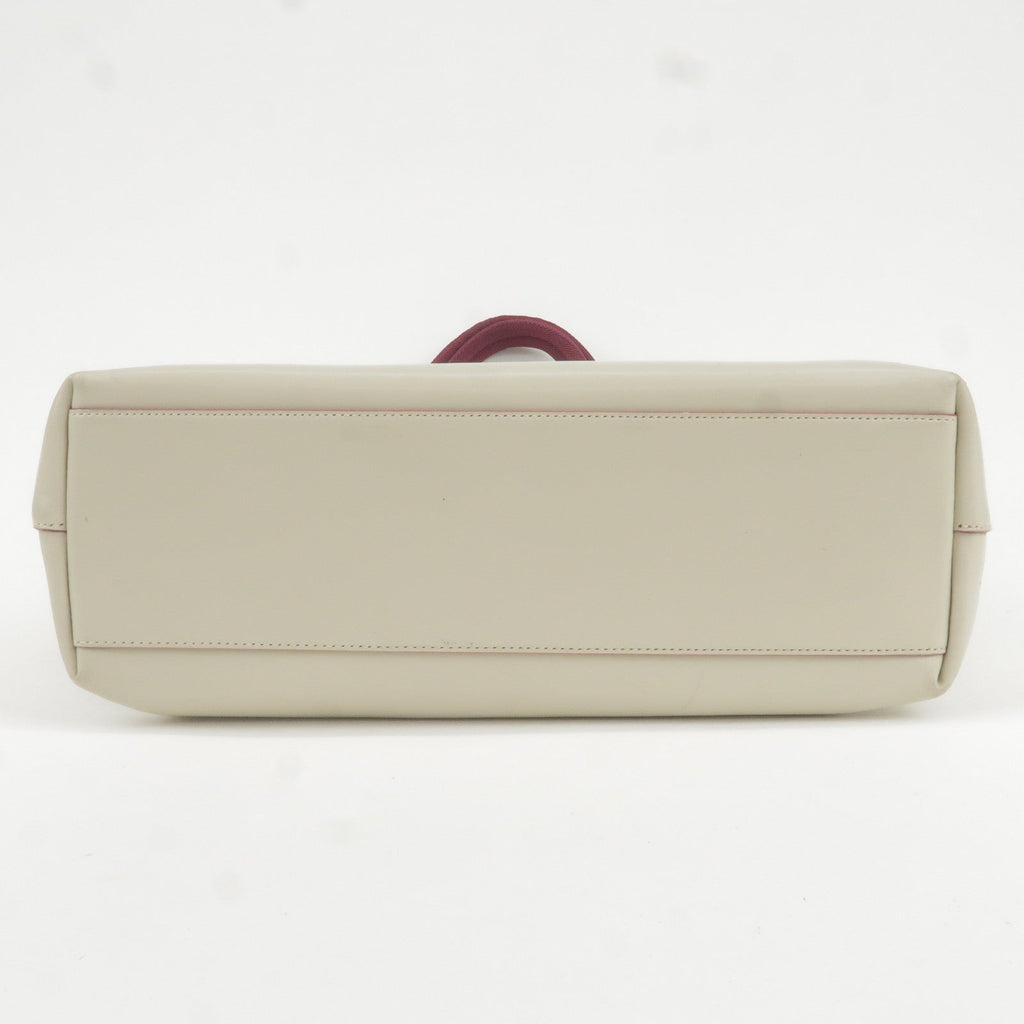 Prada Leather Canvas Tote Bag Hand Bag Greige Red Wine B10189