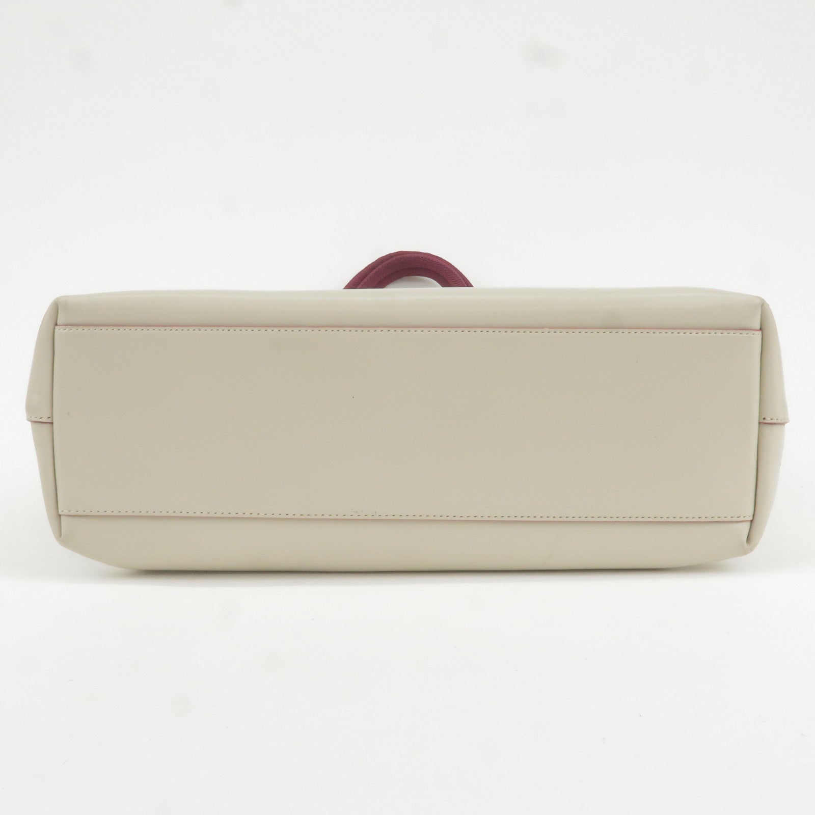Prada Leather Canvas Tote Bag Hand Bag Greige Red Wine B10189