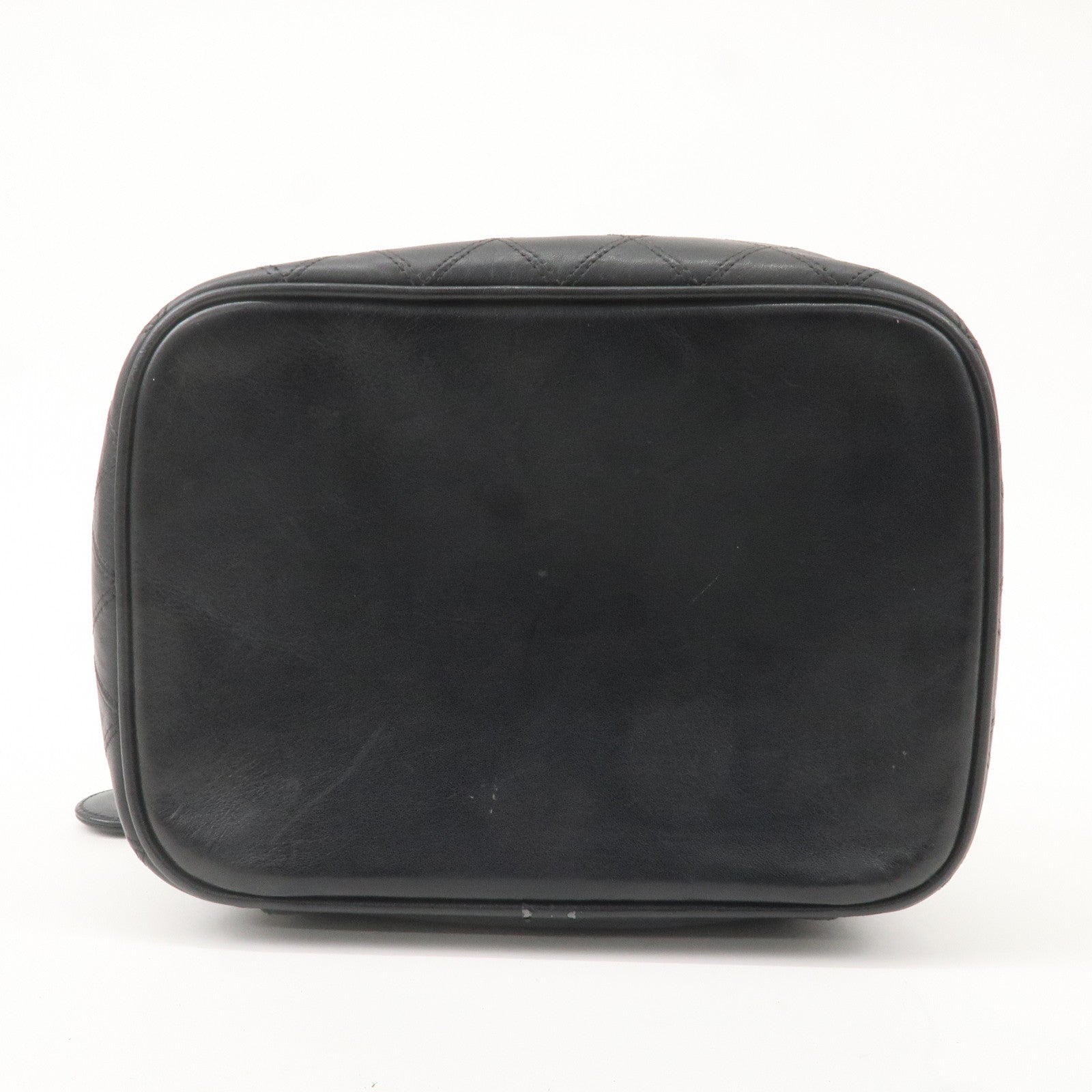 CHANEL Bicolore Lamb Skin Vanity Bag Cosmetic Pouch Black A01618