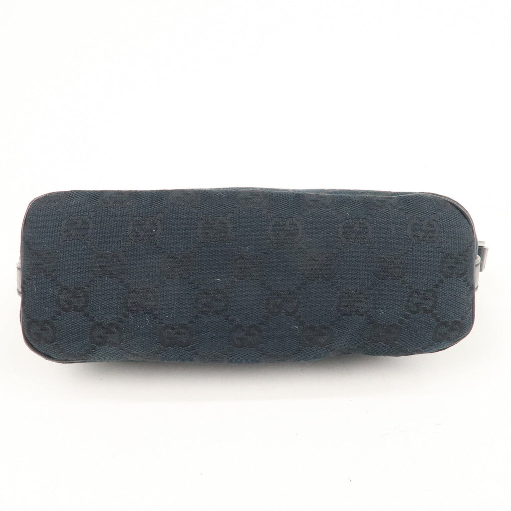 GUCCI Boat Bag Sherry GG Canvas Leather Pouch Black 141809
