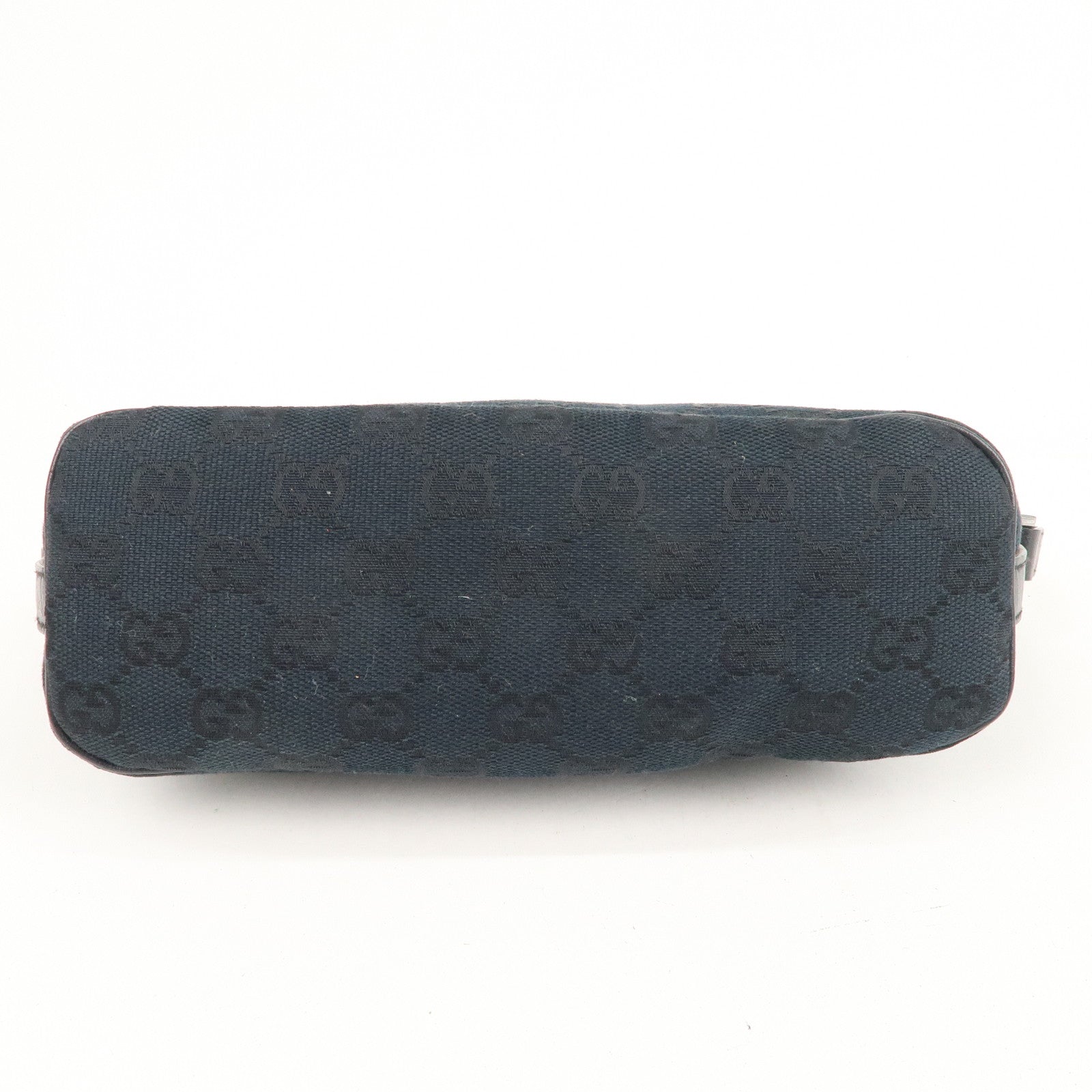 GUCCI Boat Bag Sherry GG Canvas Leather Pouch Black 141809