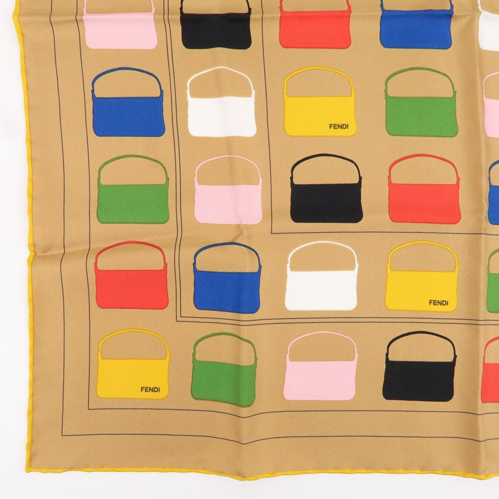 FENDI Silk 100% Scarf Bag Print Multi Color Beige