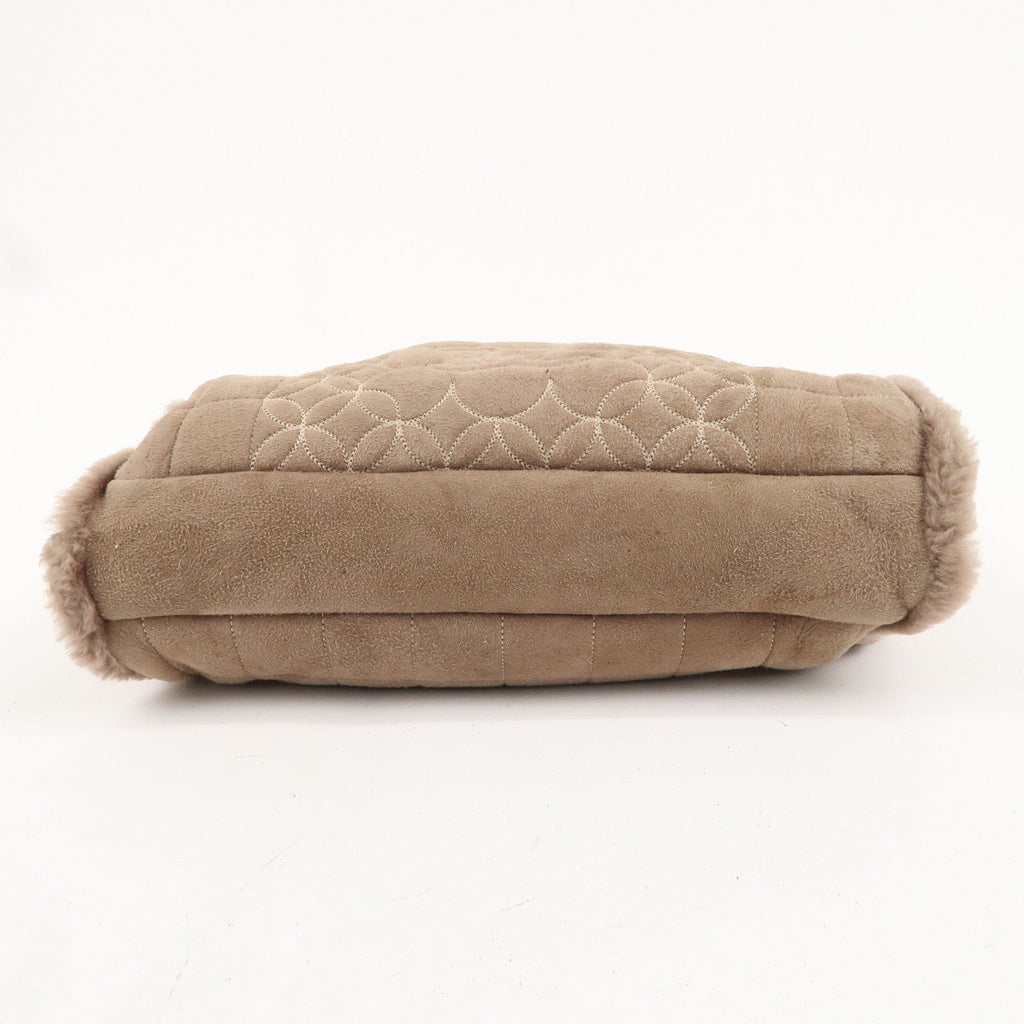 CHANEL Nubuck Fur Leather Shoulder Bag Hand Bag Beige