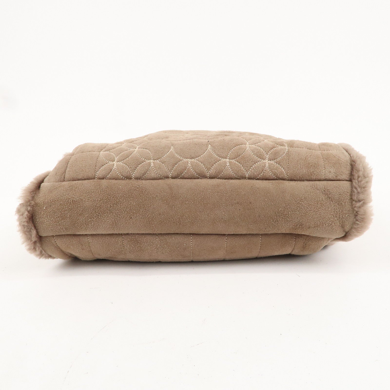 CHANEL Nubuck Fur Leather Shoulder Bag Hand Bag Beige