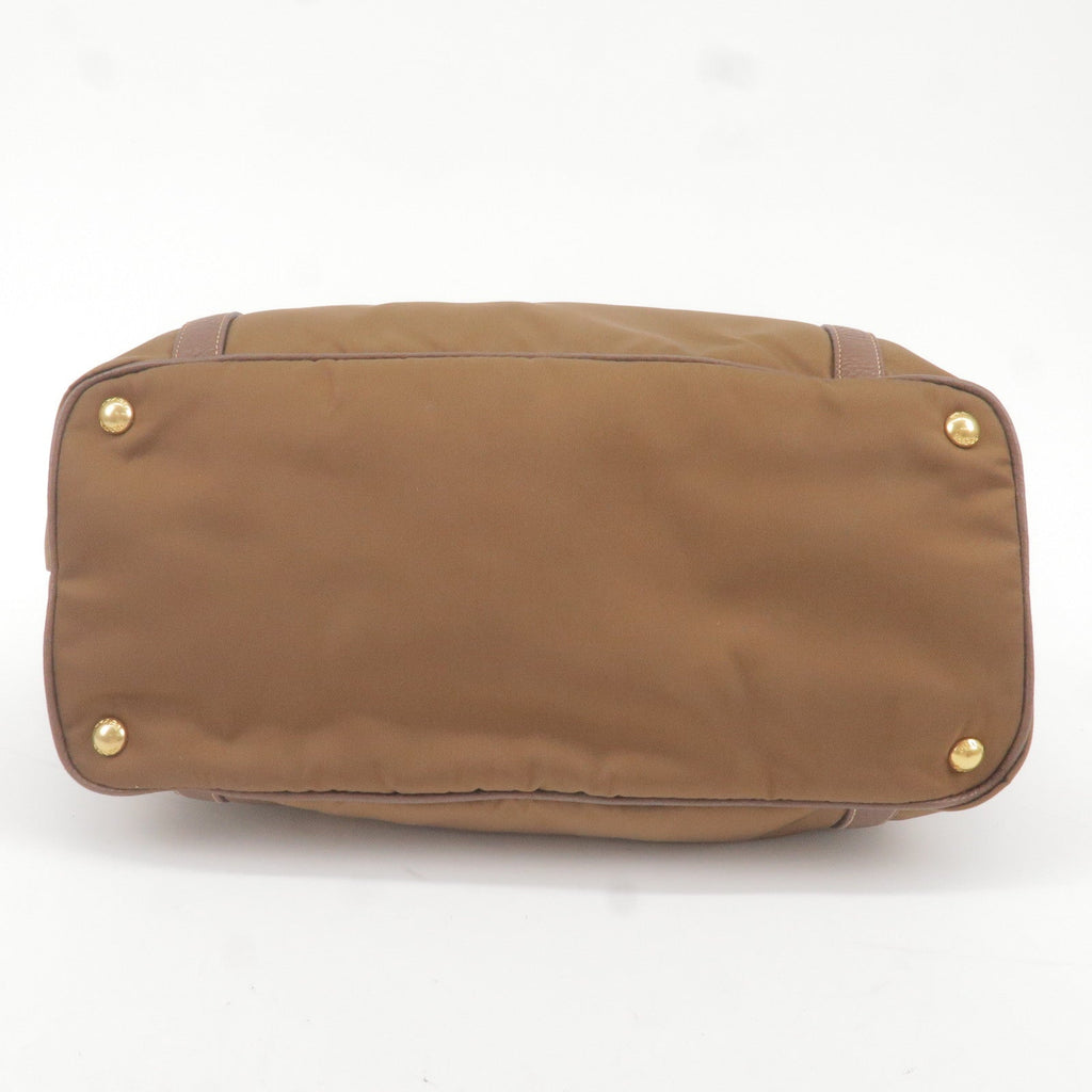 Prada Logo Nylon Leather 2Way Bag Hand Bag Brown BR4993