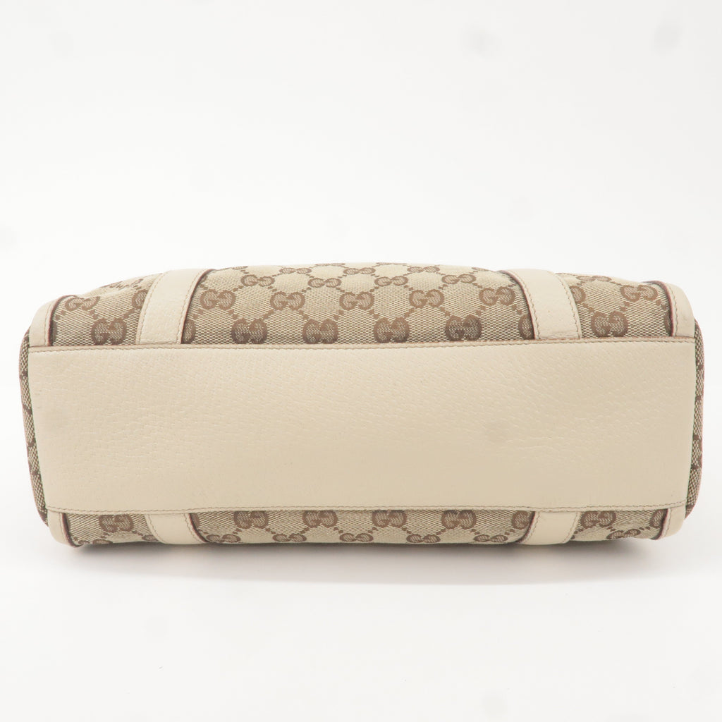 GUCCI Abbey GG Canvas Leather Boston Hand Bag Beige Ivory 130942