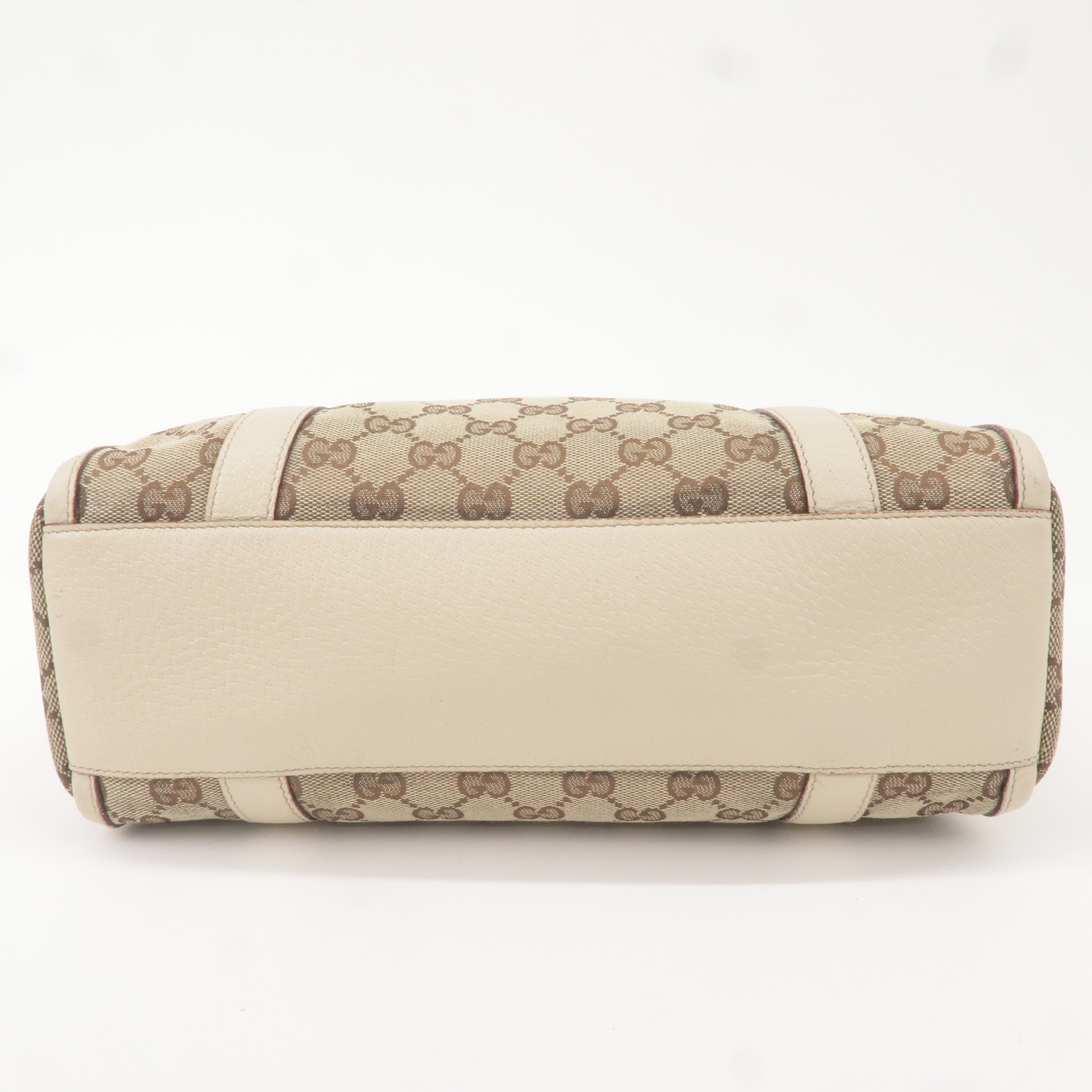 GUCCI Abbey GG Canvas Leather Boston Hand Bag Beige Ivory 130942