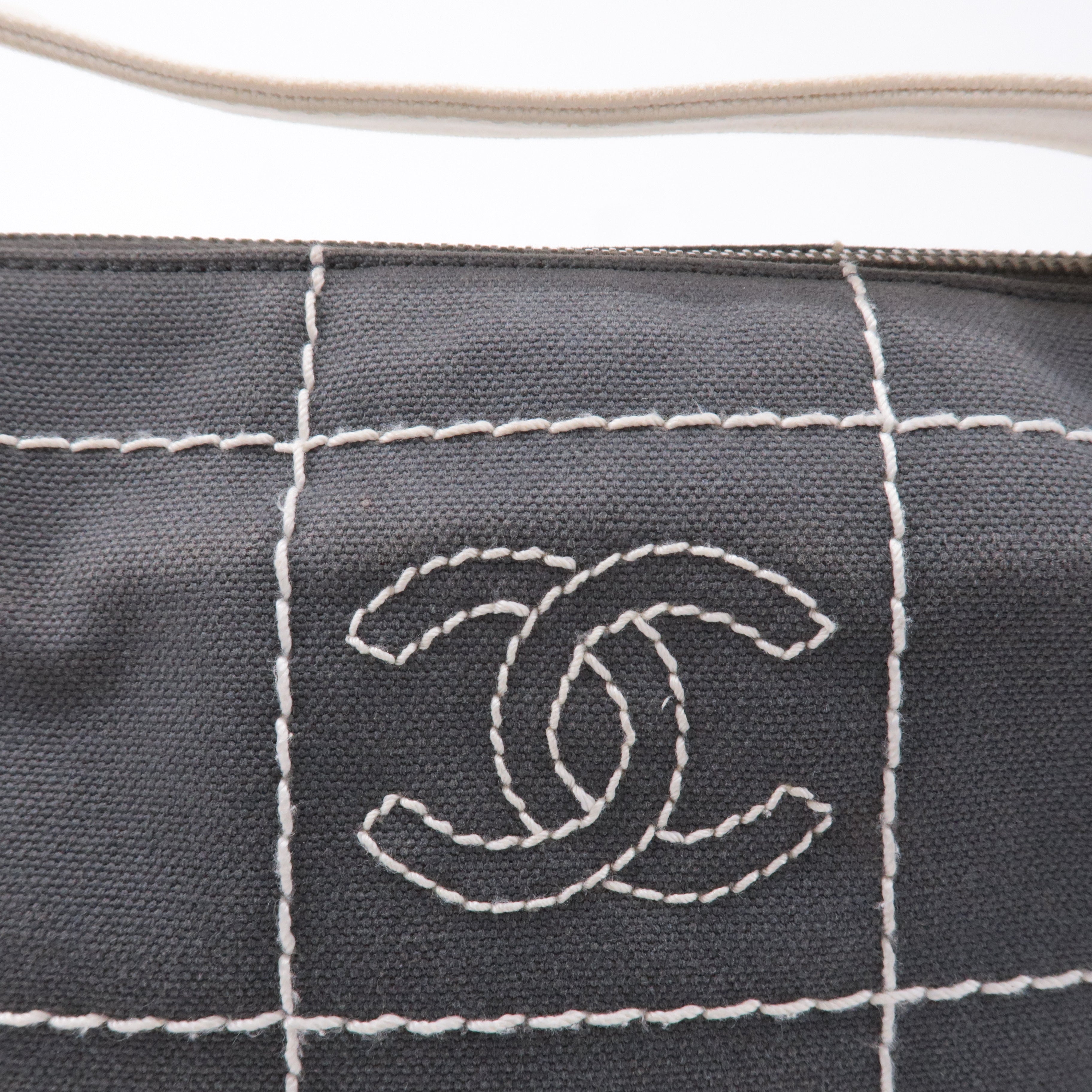 CHANEL Chocolate Bar Wild Stitch Canvas Hand Bag Gray