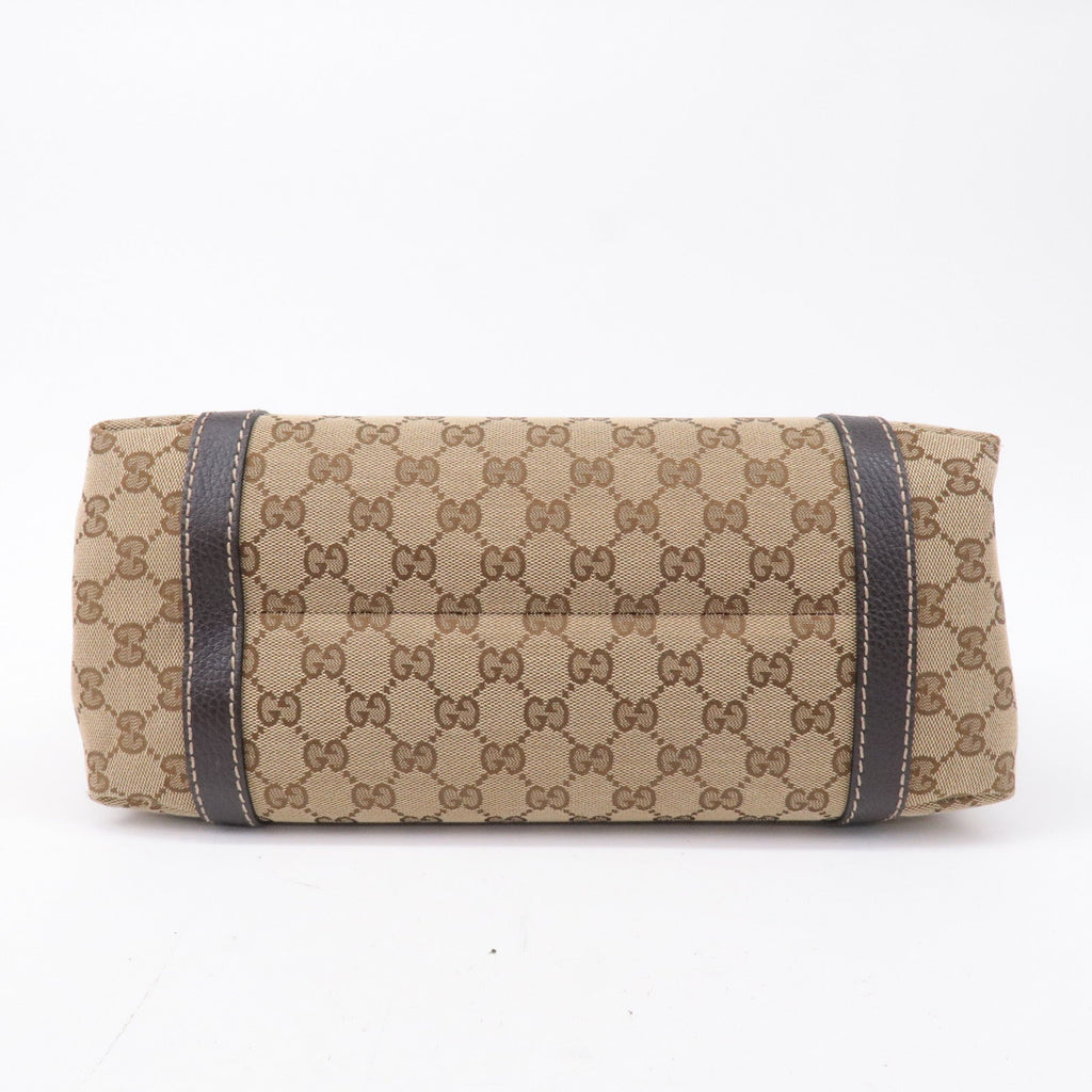GUCCI Sherry Line GG Canvas Leather Hand Bag Beige Brown 364835