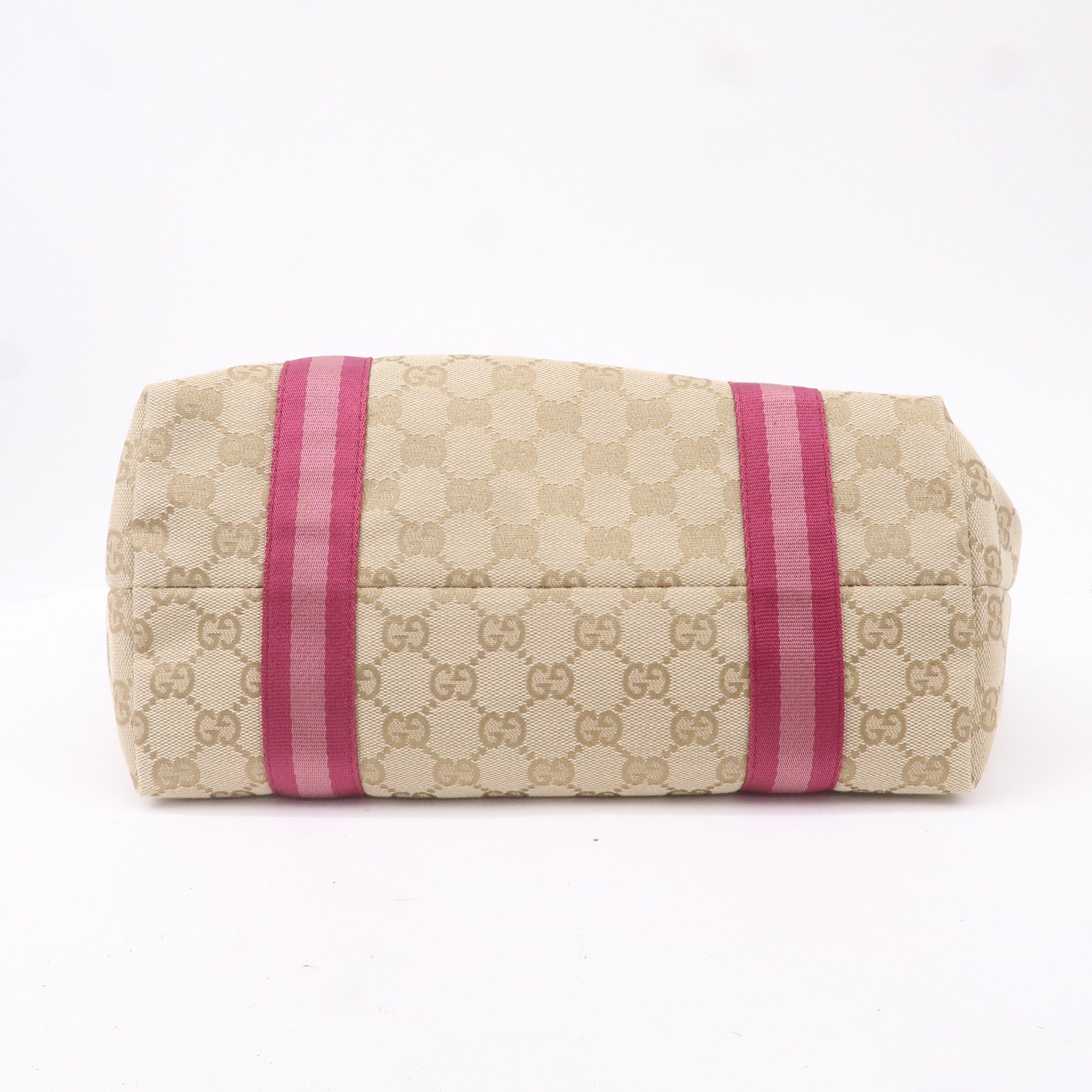GUCCI Sherry GG Canvas Leather Shoulder Tote Bag Beige Pink 137396