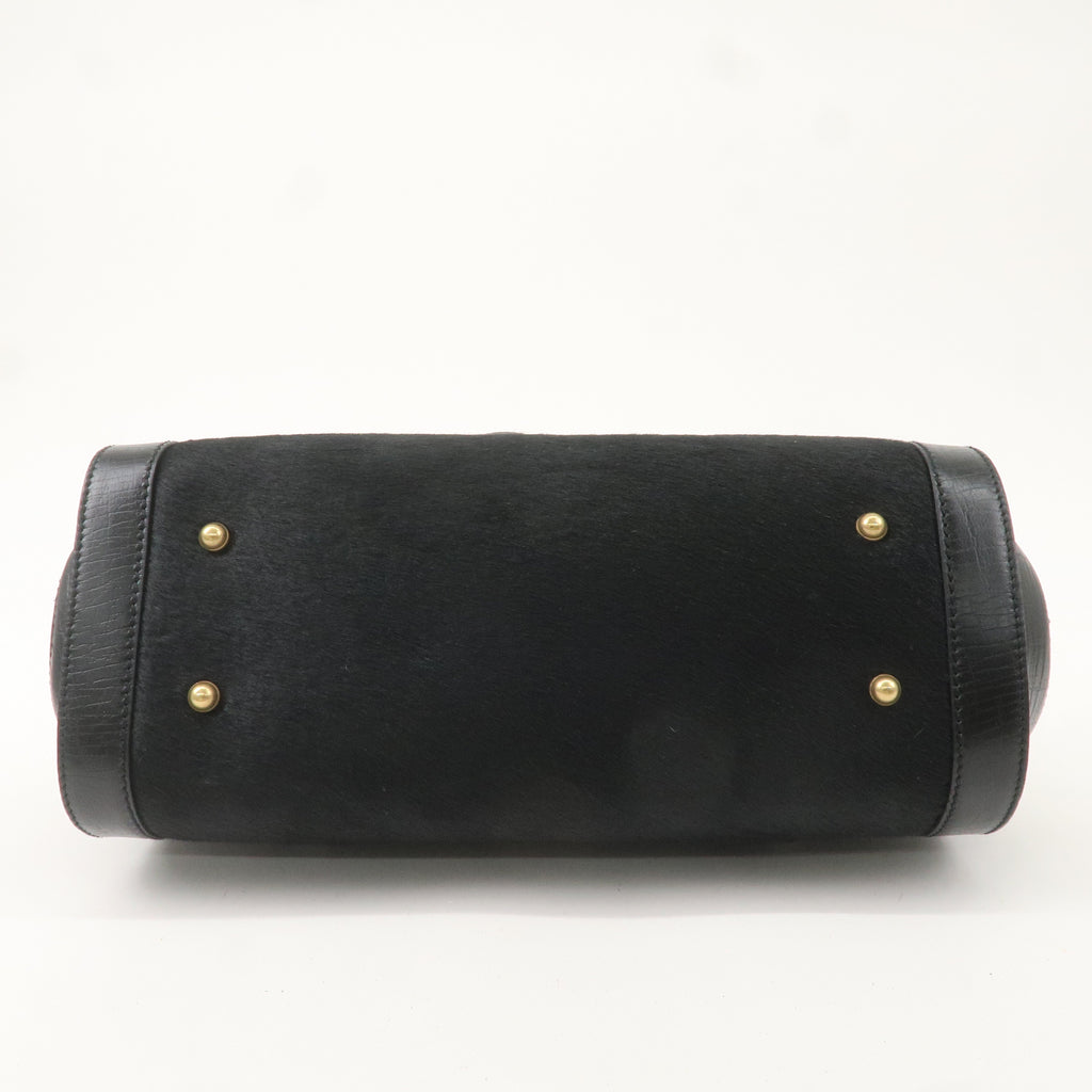 GUCCI Bamboo Leather Unborn Calf Boston Bag Black 114993