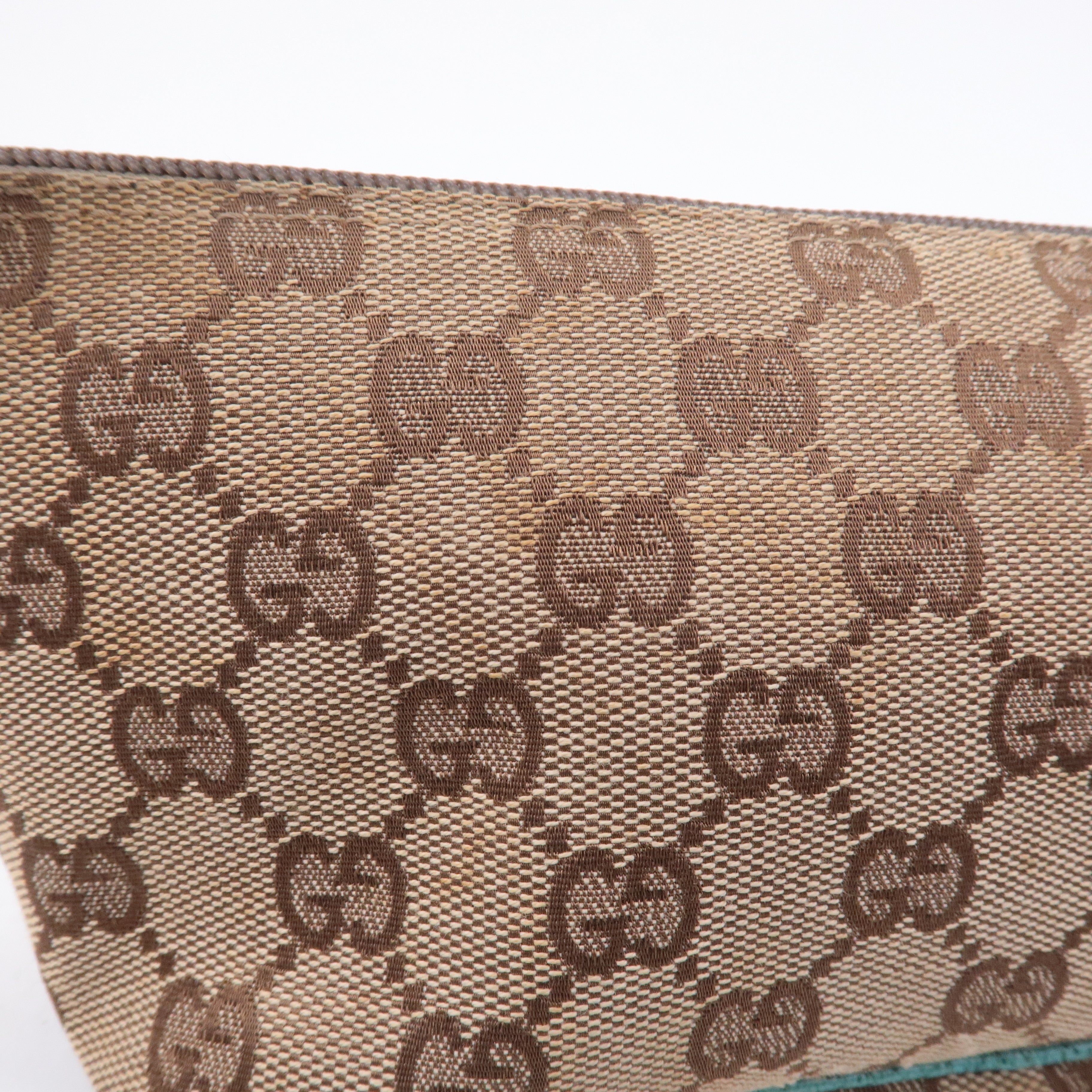 GUCCI Boat Bag GG Canvas Leather Pouch Emerald Green Beige 07198