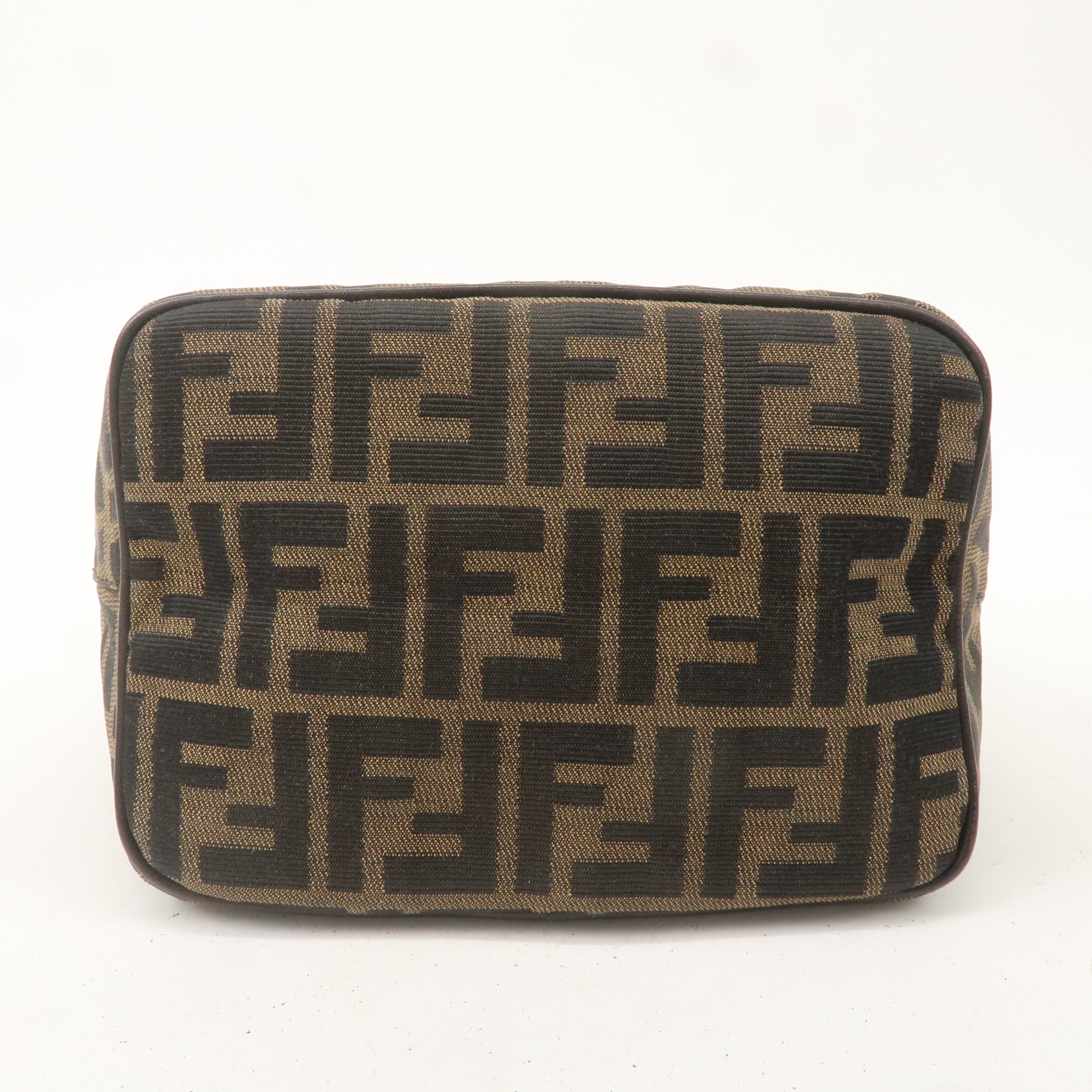 FENDI Zucca Canvas Leather Shoulder Bag Khaki Brown Black 26686