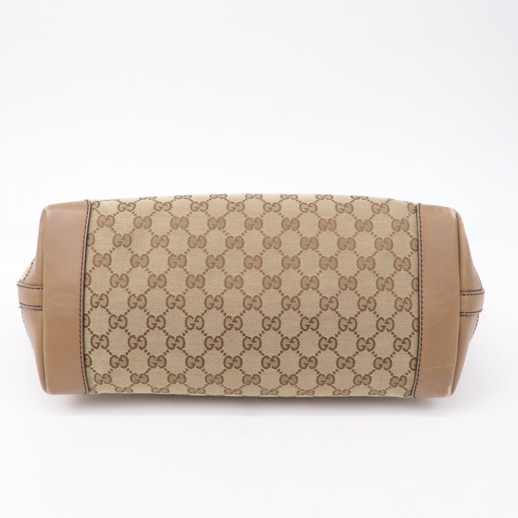 GUCCI GG Canvas Leather Tote Bag Beige Brown 247209