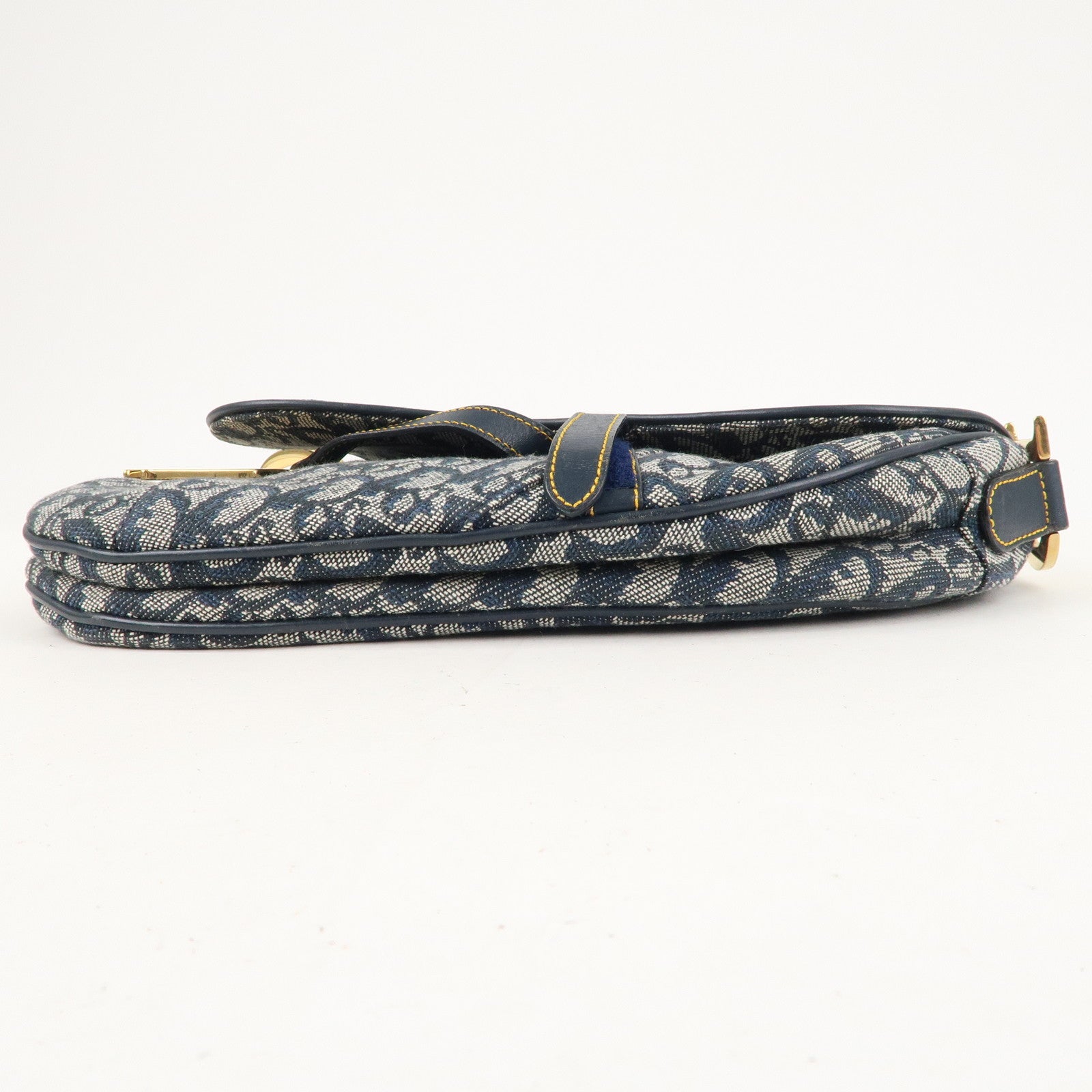 Christian Dior Saddle Bag Trotter Canvas Leather Shoulder Bag Navy