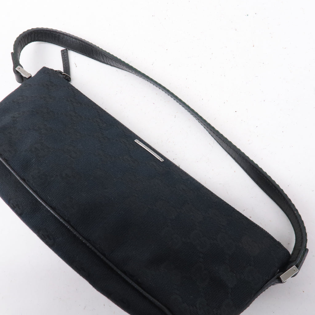 GUCCI Boat Bag Sherry GG Canvas Leather Pouch Black 141809