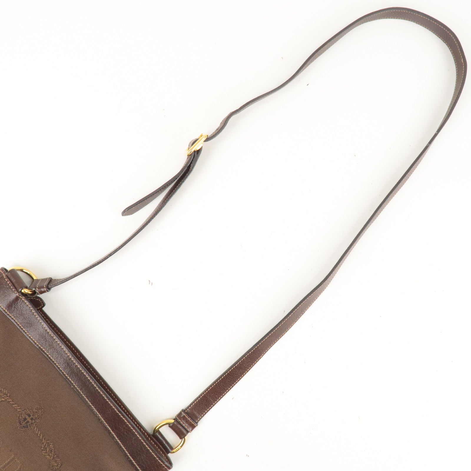 Prada Logo Jacquard Canvas Leather Shoulder Bag Brown