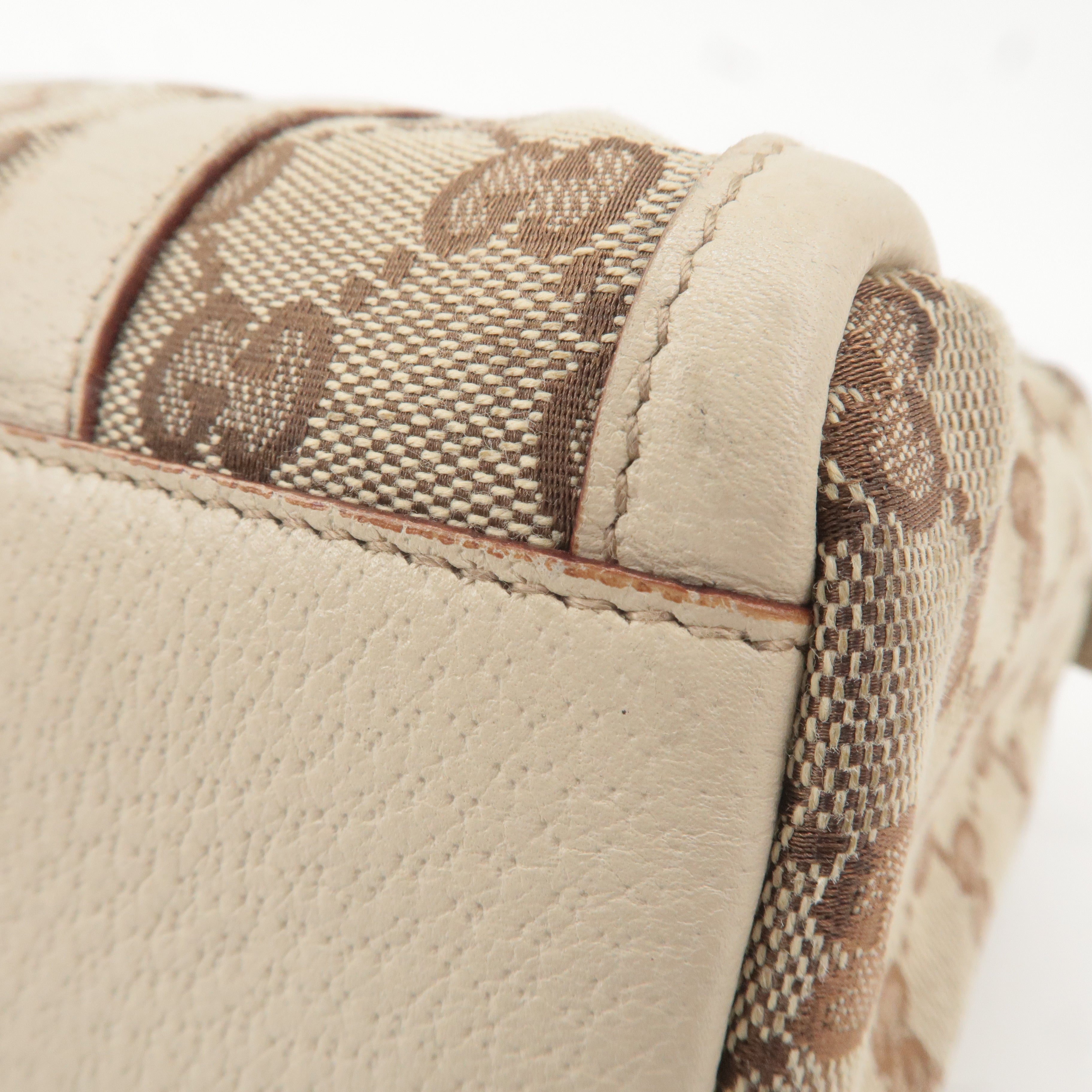 GUCCI Abbey GG Canvas Leather Boston Hand Bag Beige Ivory 130942