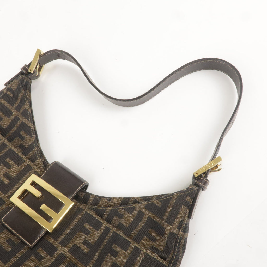 FENDI Zucca Canvas Leather Shoulder Bag Brown Black 26569