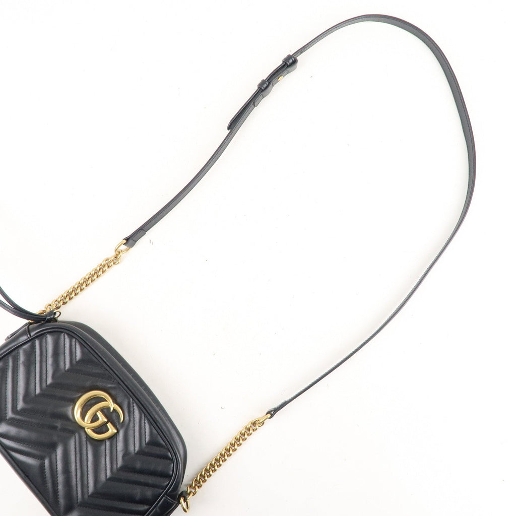 GUCCI GG Marmont Leather Chain Shoulder Bag Crossbody Black 447632
