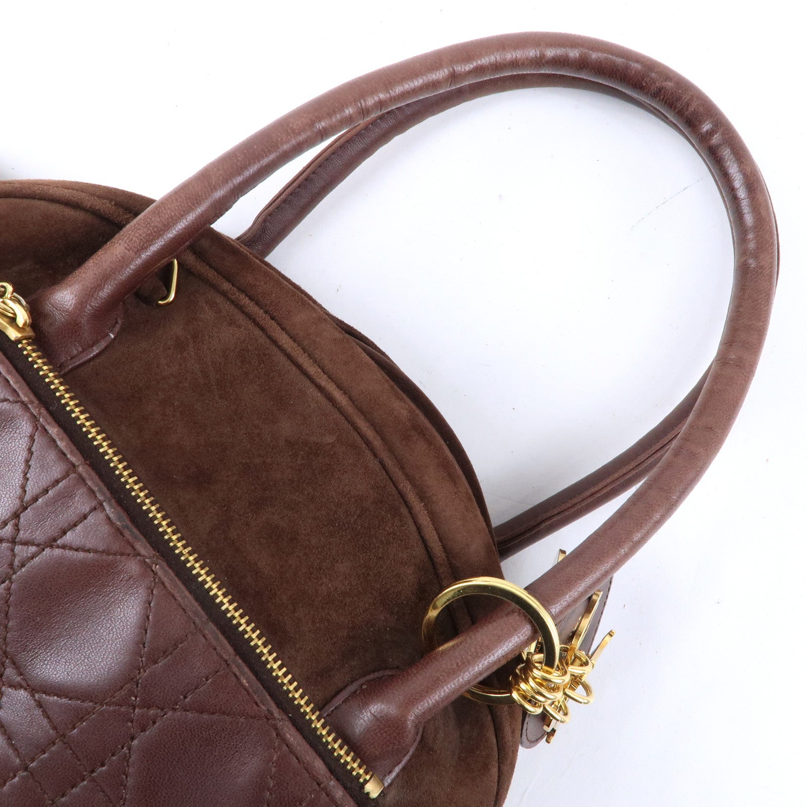 Christian Dior Cannage Suede Leather Hand Bag Brown