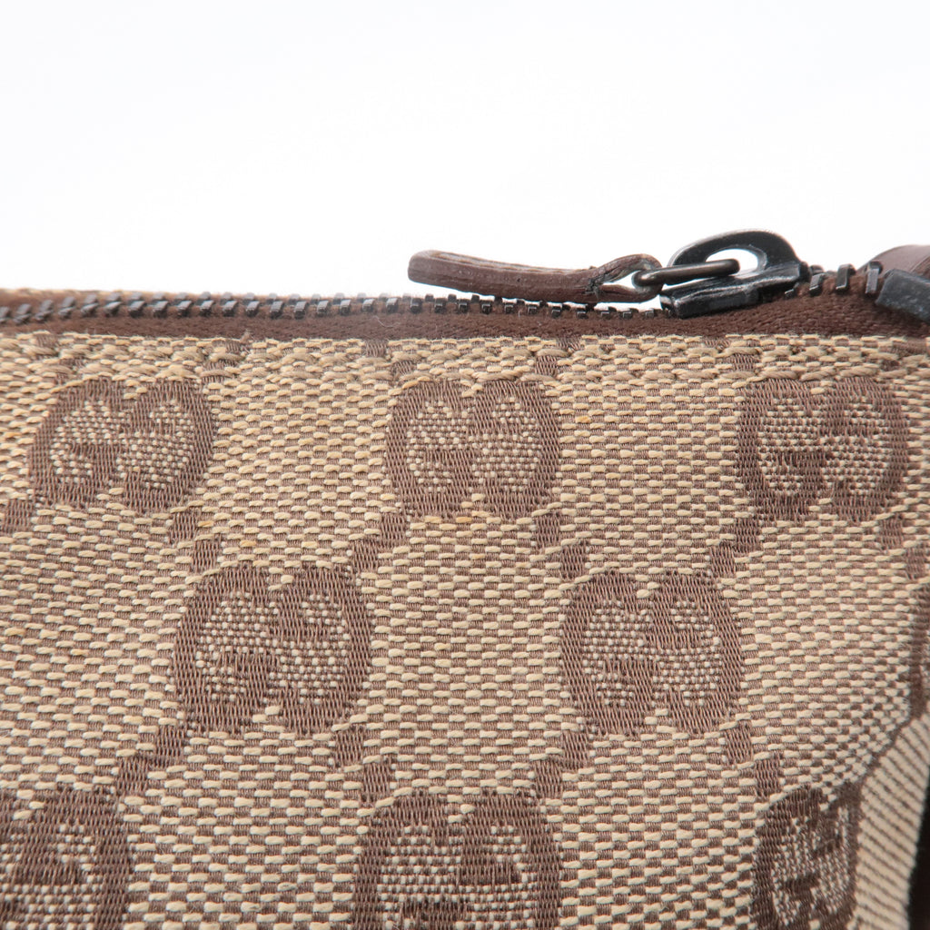 GUCCI GG Canvas Leather Hand Bag Pouch Beige Brown 103399