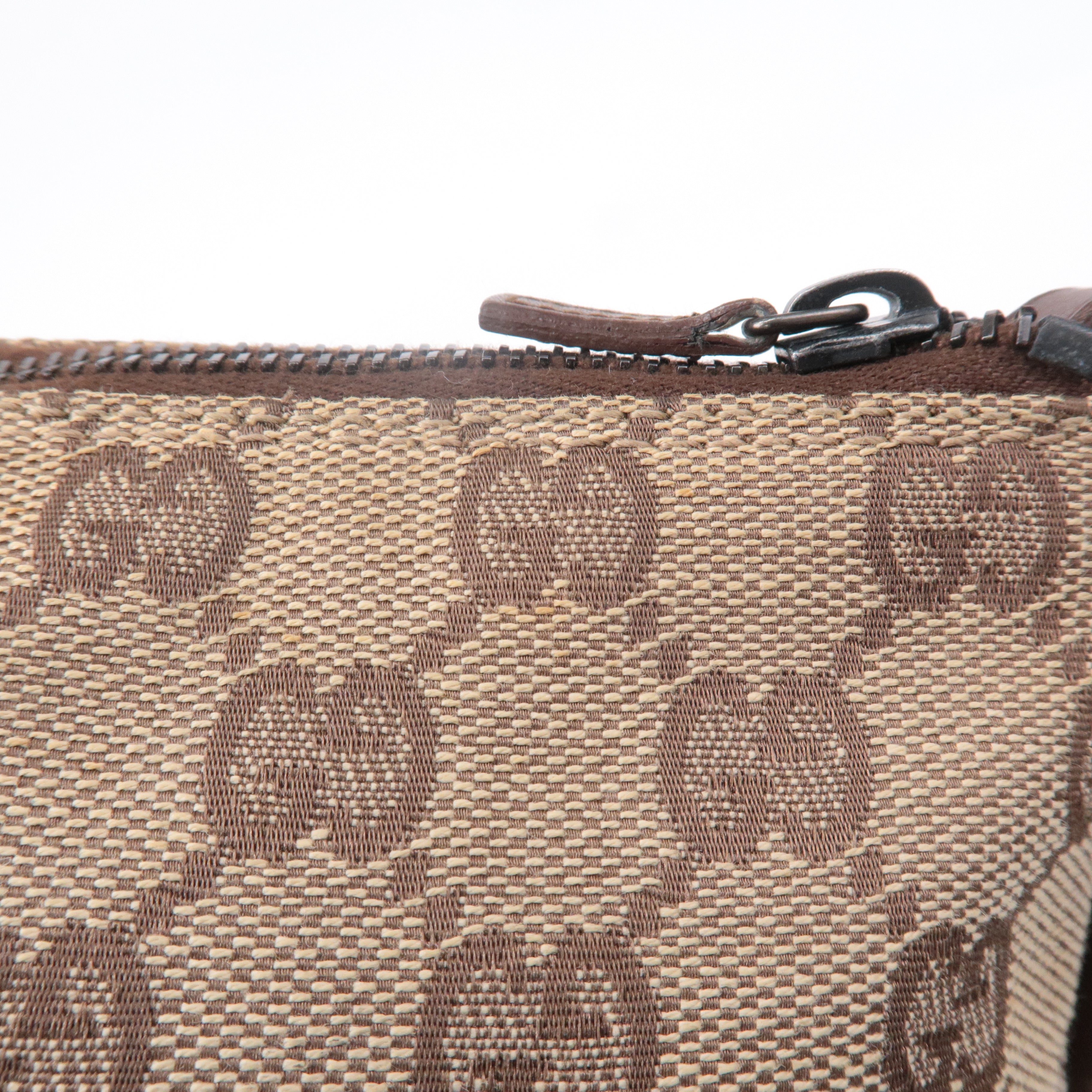 GUCCI GG Canvas Leather Hand Bag Pouch Beige Brown 103399