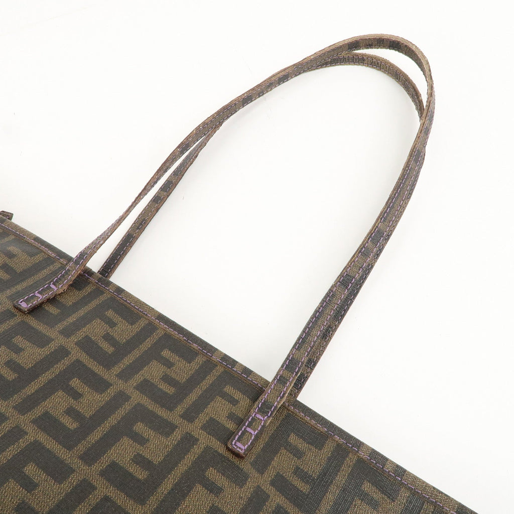 FENDI Zucca Logo Print PVC Tote Bag Brown Black Purple 8BH185