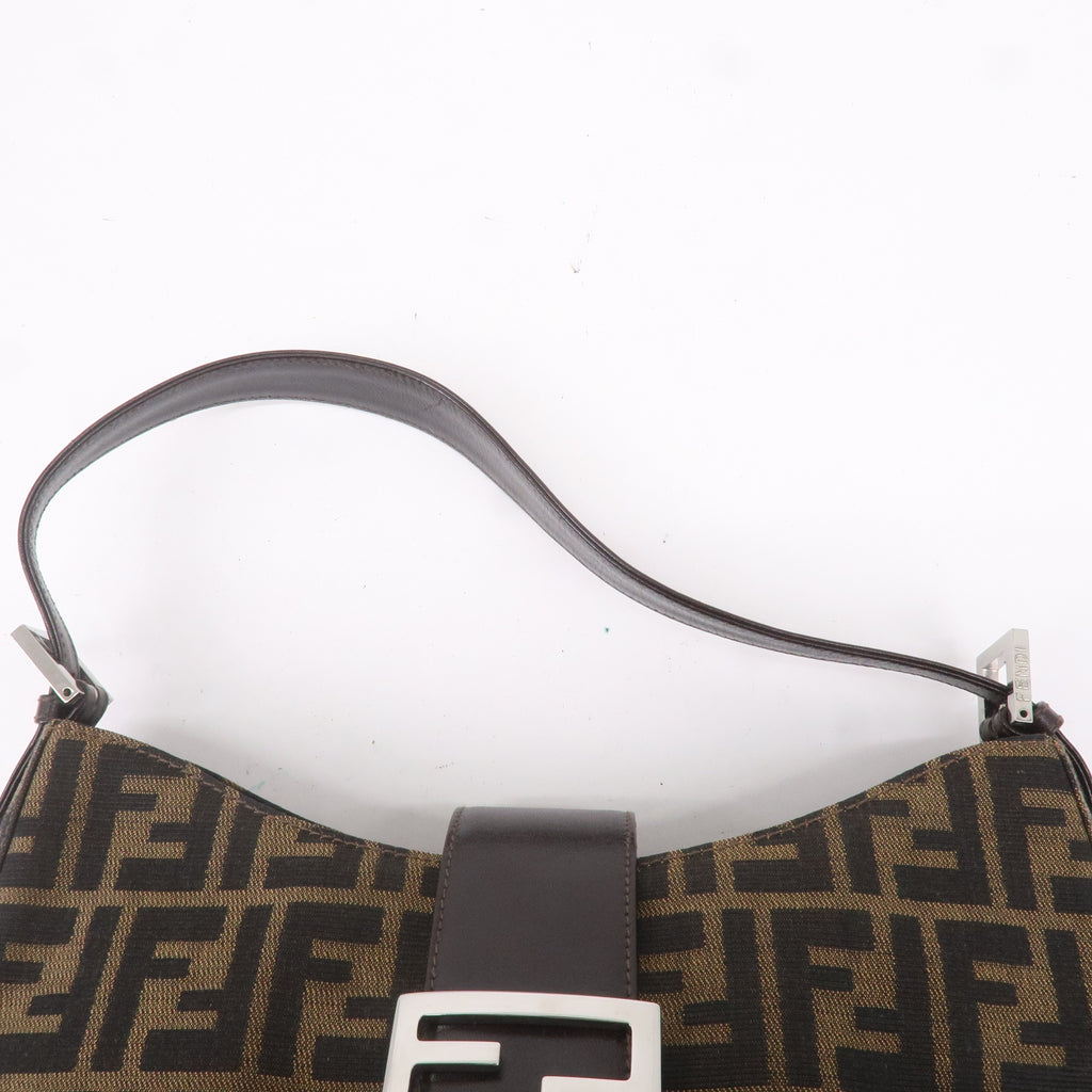 FENDI Zucca Canvas Leather Shoulder Bag Brown Black 16115