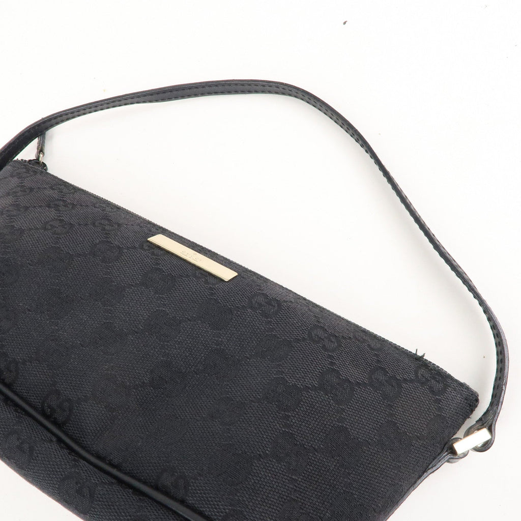 GUCCI Boat Bag GG Monogram Canvas Leather Pouch Black 039.1103