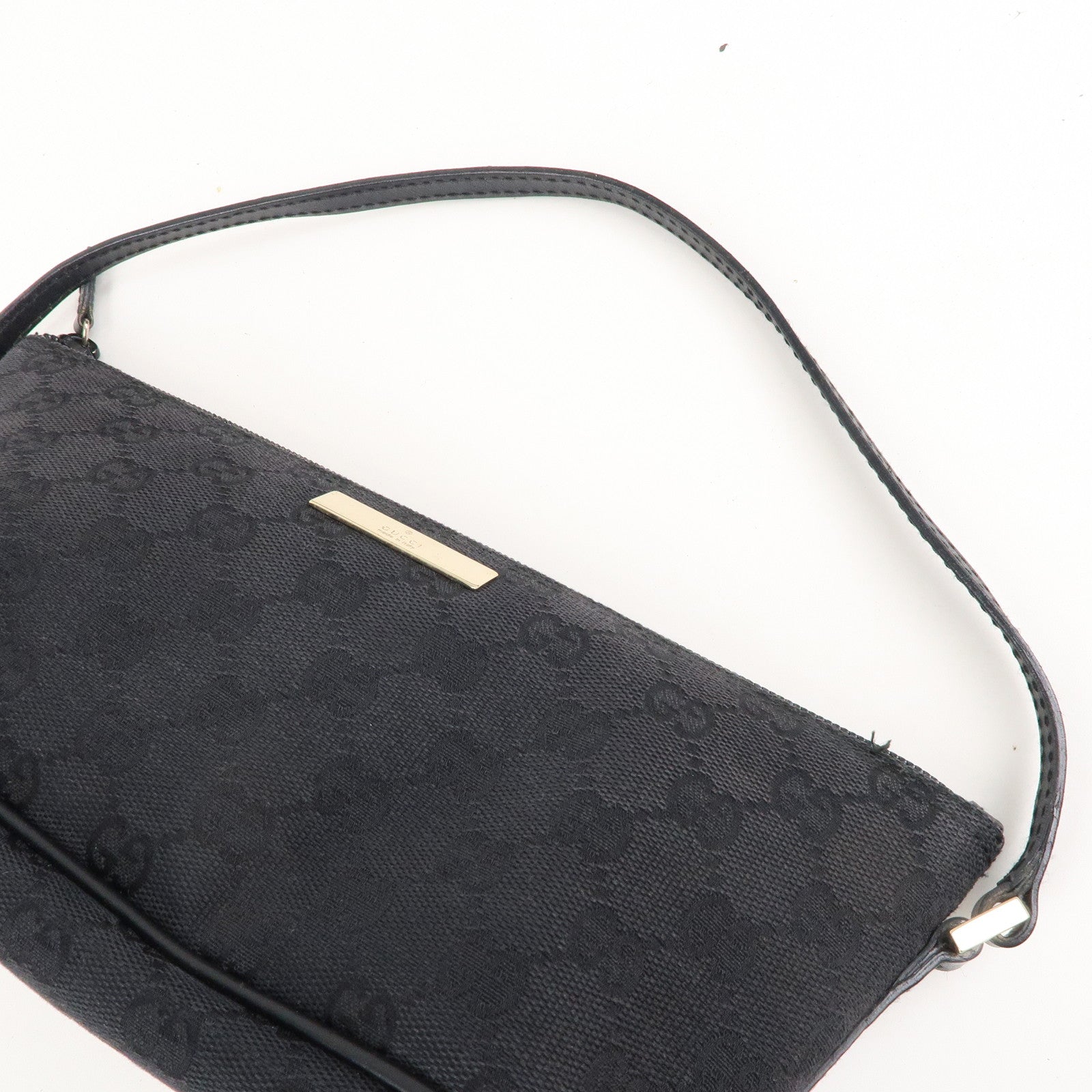 GUCCI Boat Bag GG Monogram Canvas Leather Pouch Black 039.1103