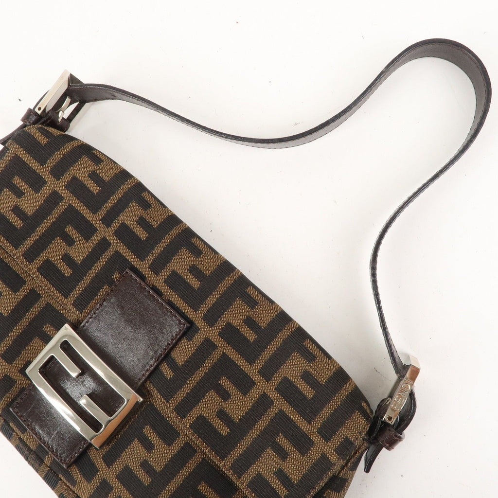 FENDI Zucca Mamma Baguette Canvas Leather Shoulder Bag 26424