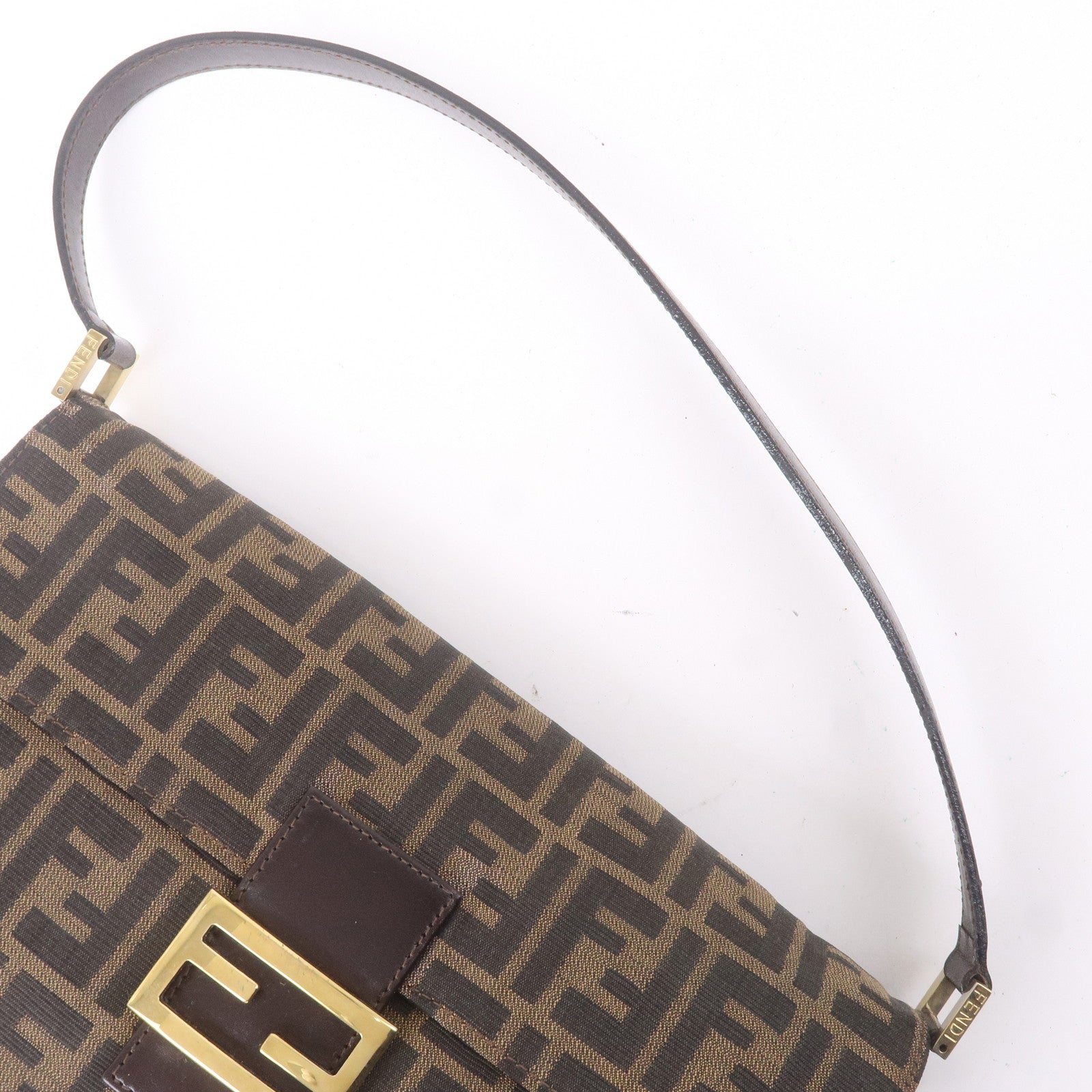 FENDI Zucca Canvas Leather Shoulder Bag Brown Black 16322
