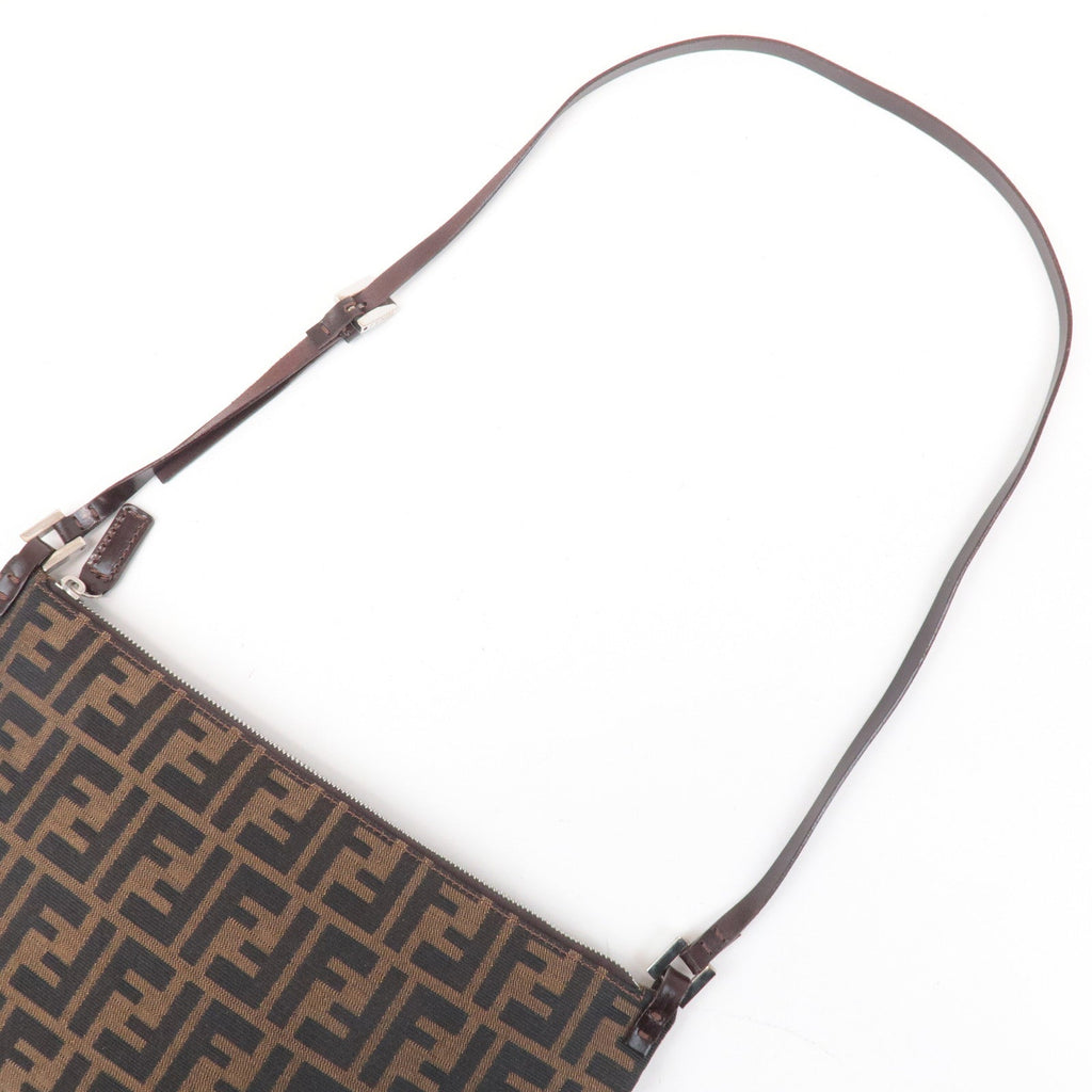 FENDI Zucca Canvas Leather Shoulder Bag Brown Black 16330