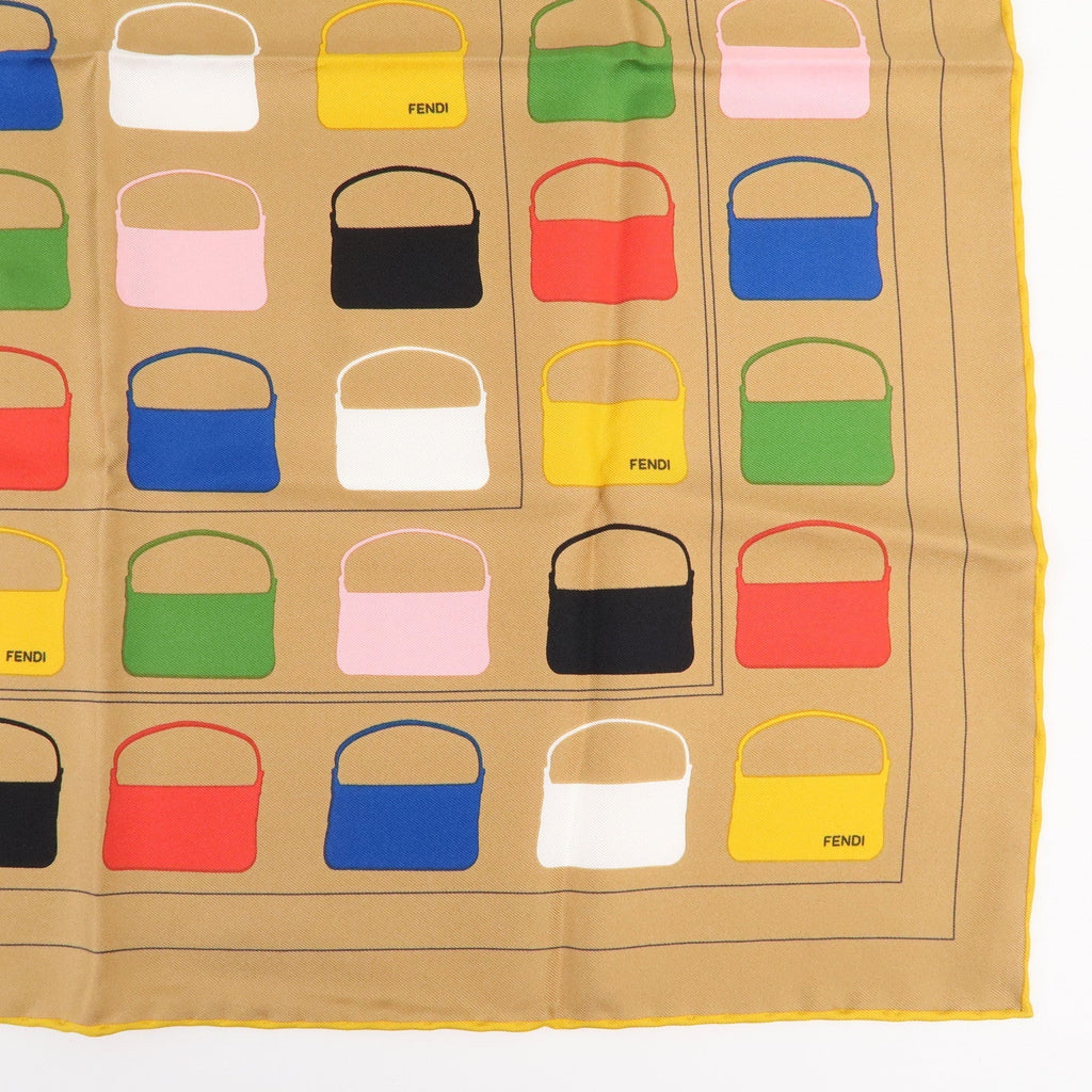 FENDI Silk 100% Scarf Bag Print Multi Color Beige