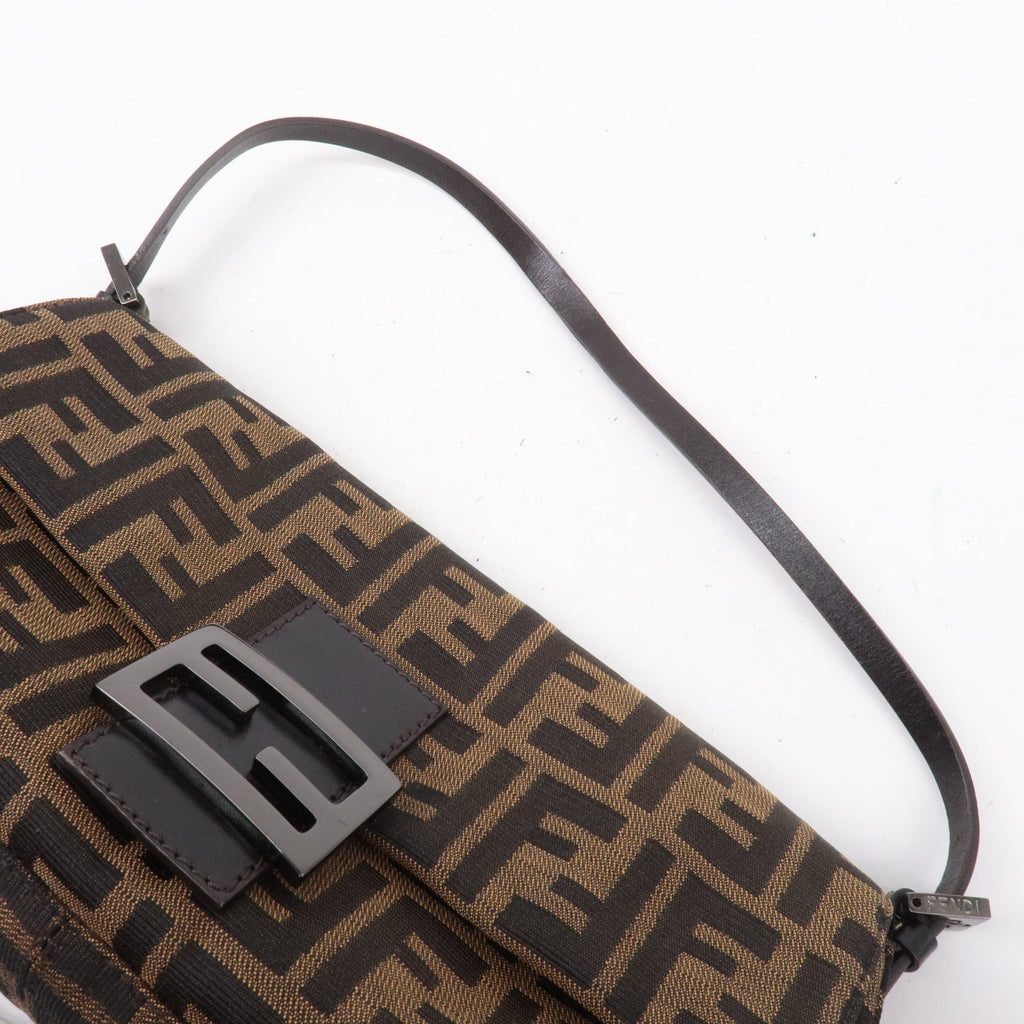 FENDI Mamma Baguette Zucca Canvas Leather Bag Brown 8BR181