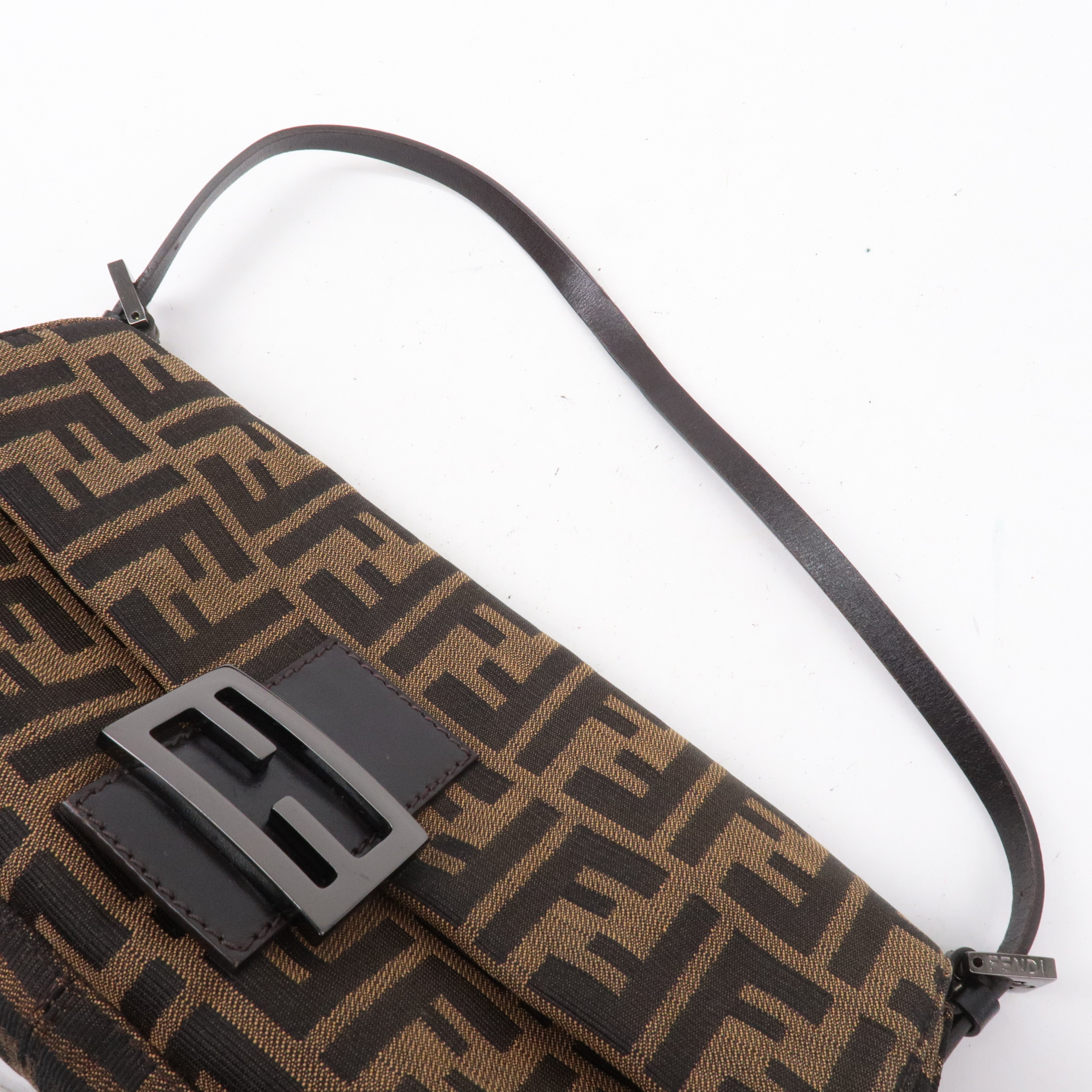 FENDI Mamma Baguette Zucca Canvas Leather Bag Brown 8BR181