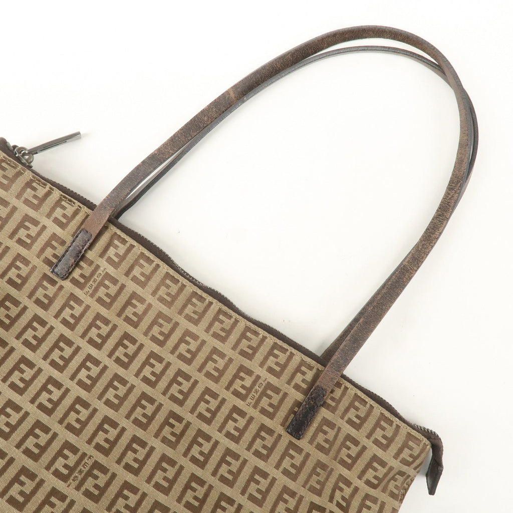 FENDI Zucchino Canvas Leather Tote Bag Brown Beige 8BH024