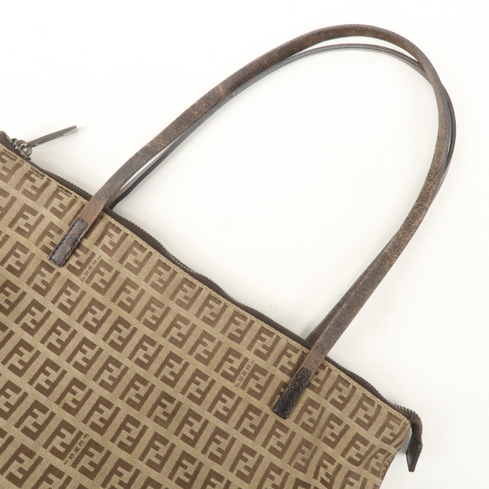 FENDI Zucchino Canvas Leather Tote Bag Brown Beige 8BH024