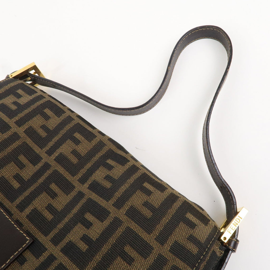 FENDI Mamma Baguette Zucca Canvas Leather Shoulder Bag 26325