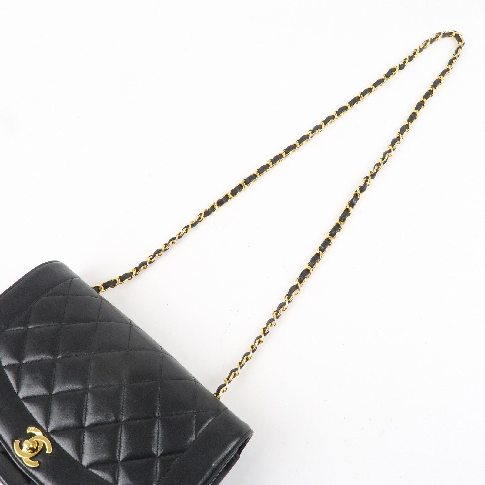 CHANEL Matelasse Lambskin Diana Chain Shoulder Bag Black A01165