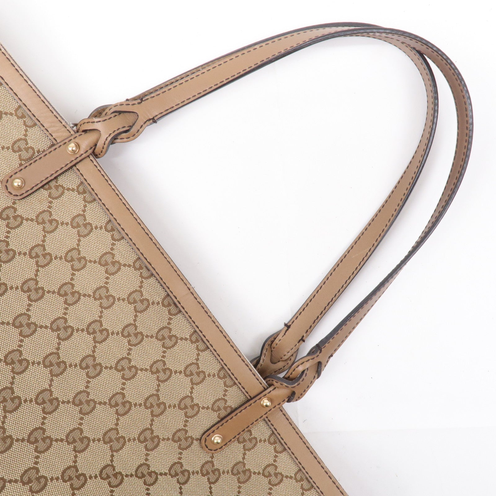 GUCCI GG Canvas Leather Tote Bag Beige Brown 247209
