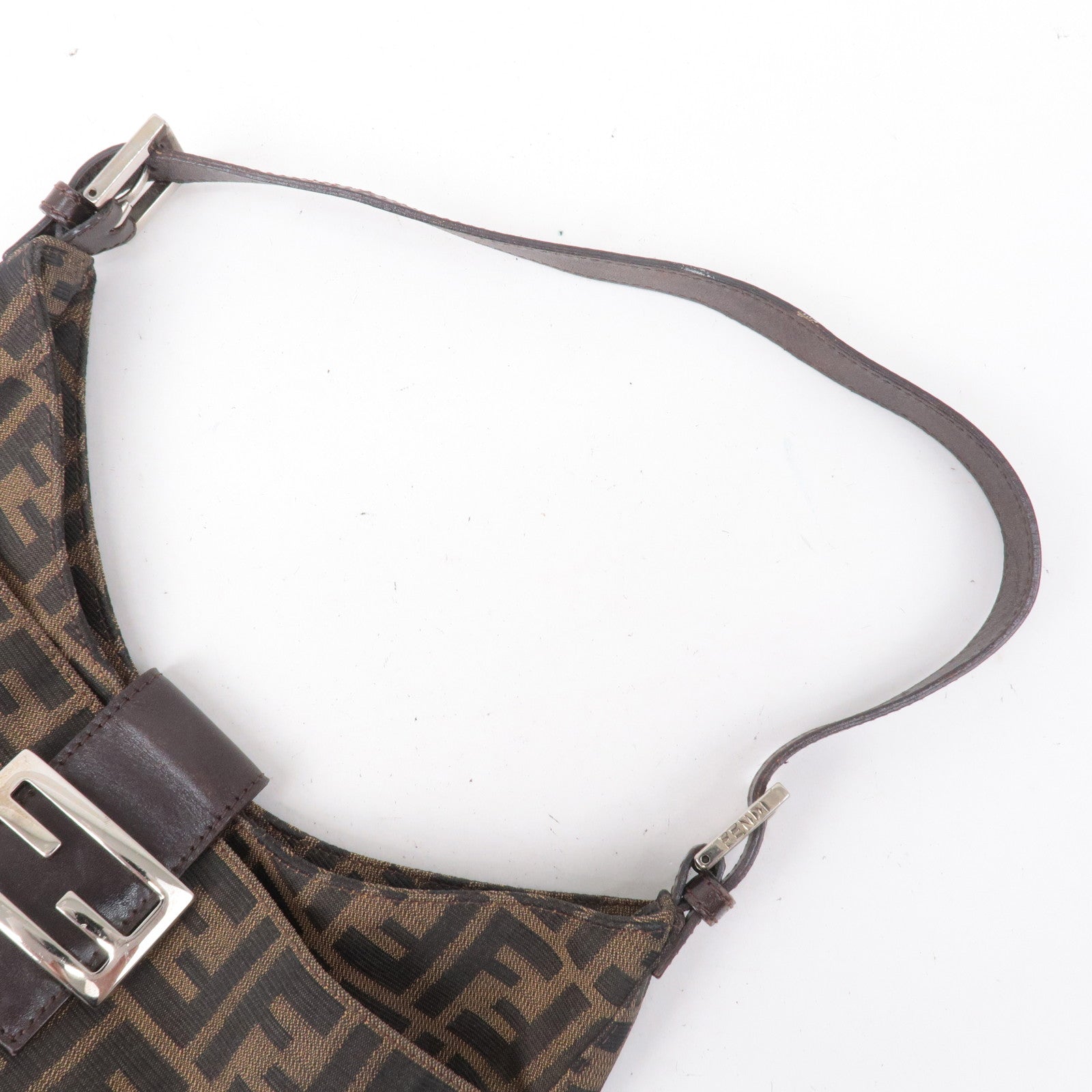 FENDI Zucca Canvas Leather Shoulder Bag Brown Black 26569