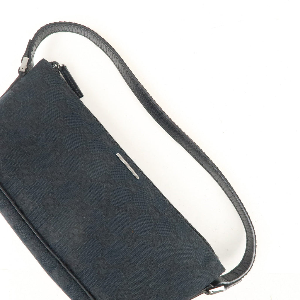 GUCCI Boat Bag Sherry GG Canvas Leather Pouch Black 141809