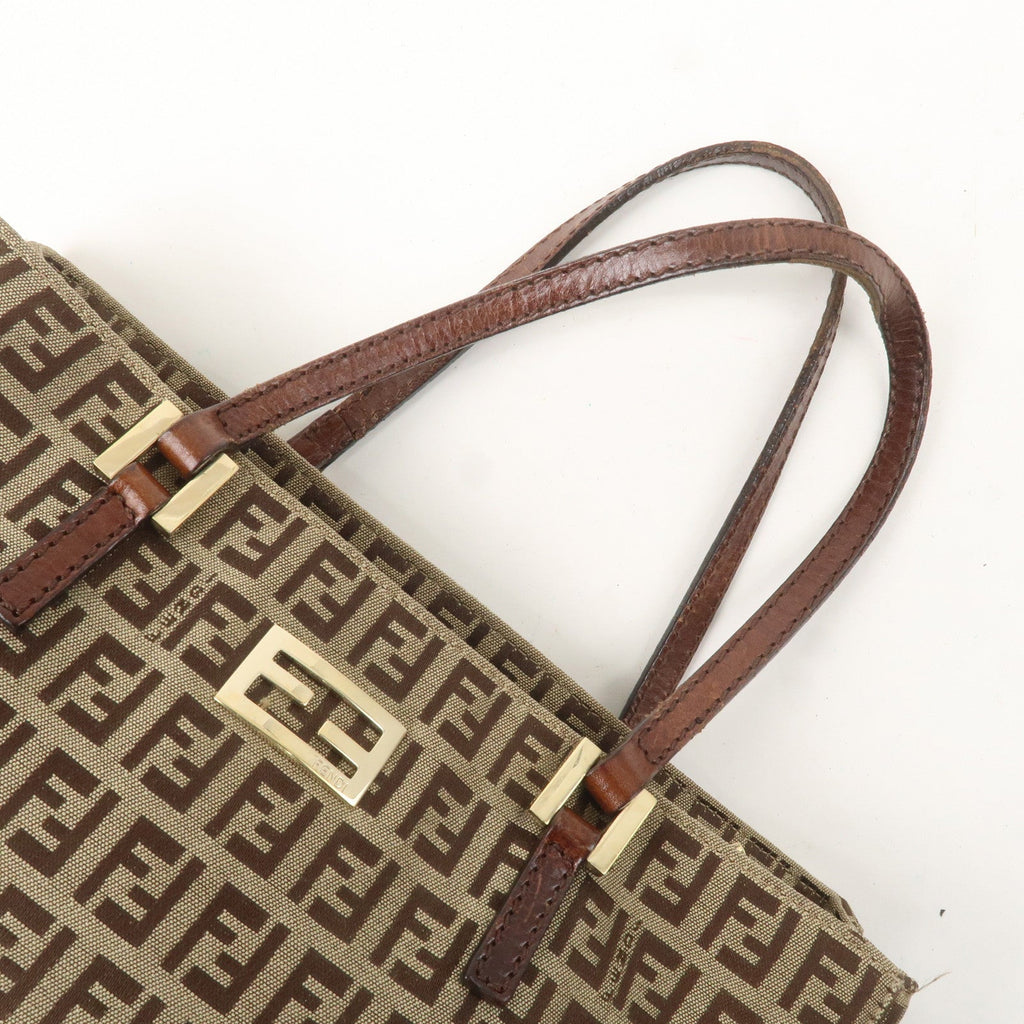 FENDI Zucchino Canvas Leather Mini Tote Bag Beige Brown 8BH132
