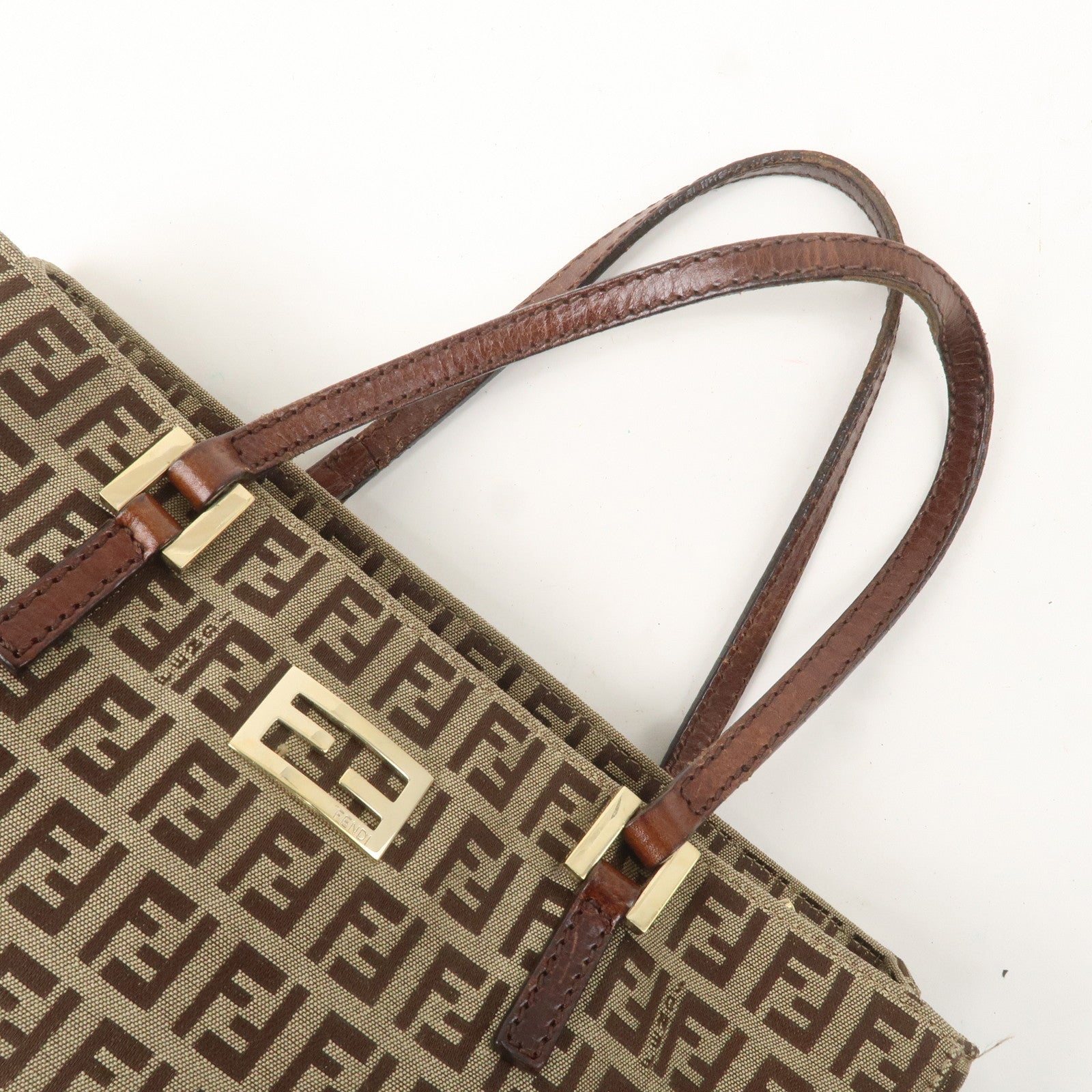 FENDI Zucchino Canvas Leather Mini Tote Bag Beige Brown 8BH132