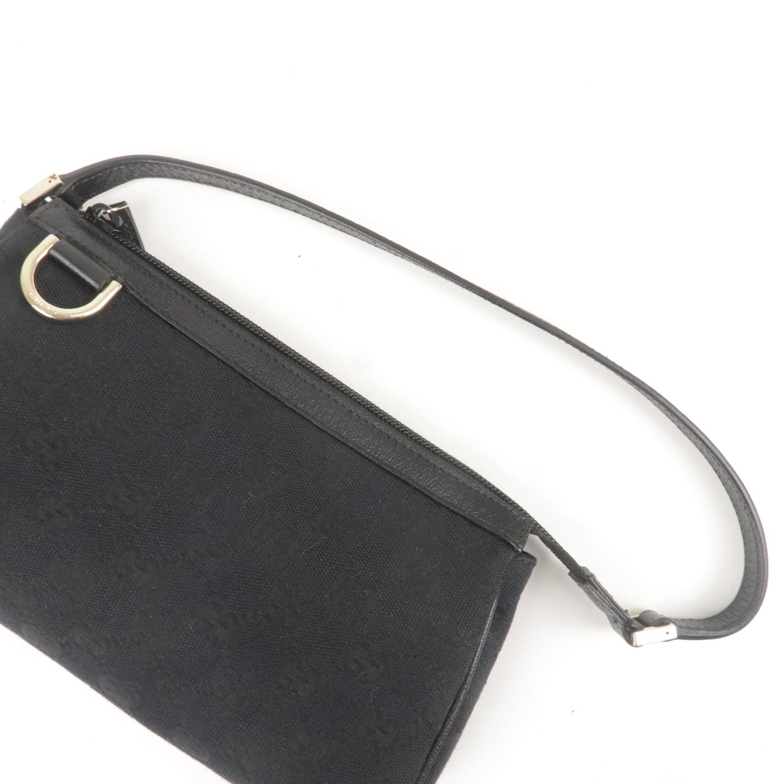 GUCCI Abbey GG Canvas Leather Hand Bag Pouch Black 645093