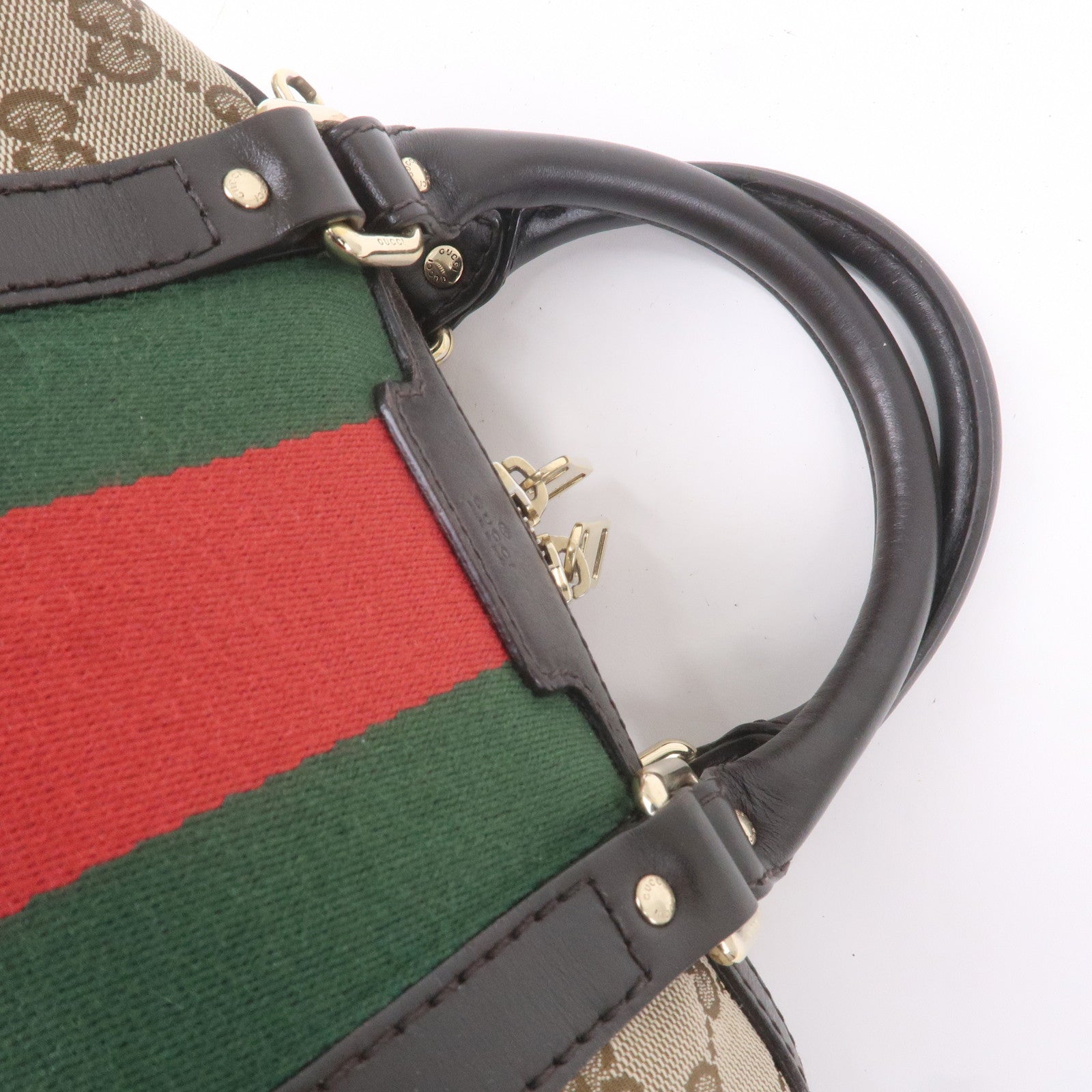 GUCCI Sherry GG Canvas Leather Boston Bag Beige Brown 269876